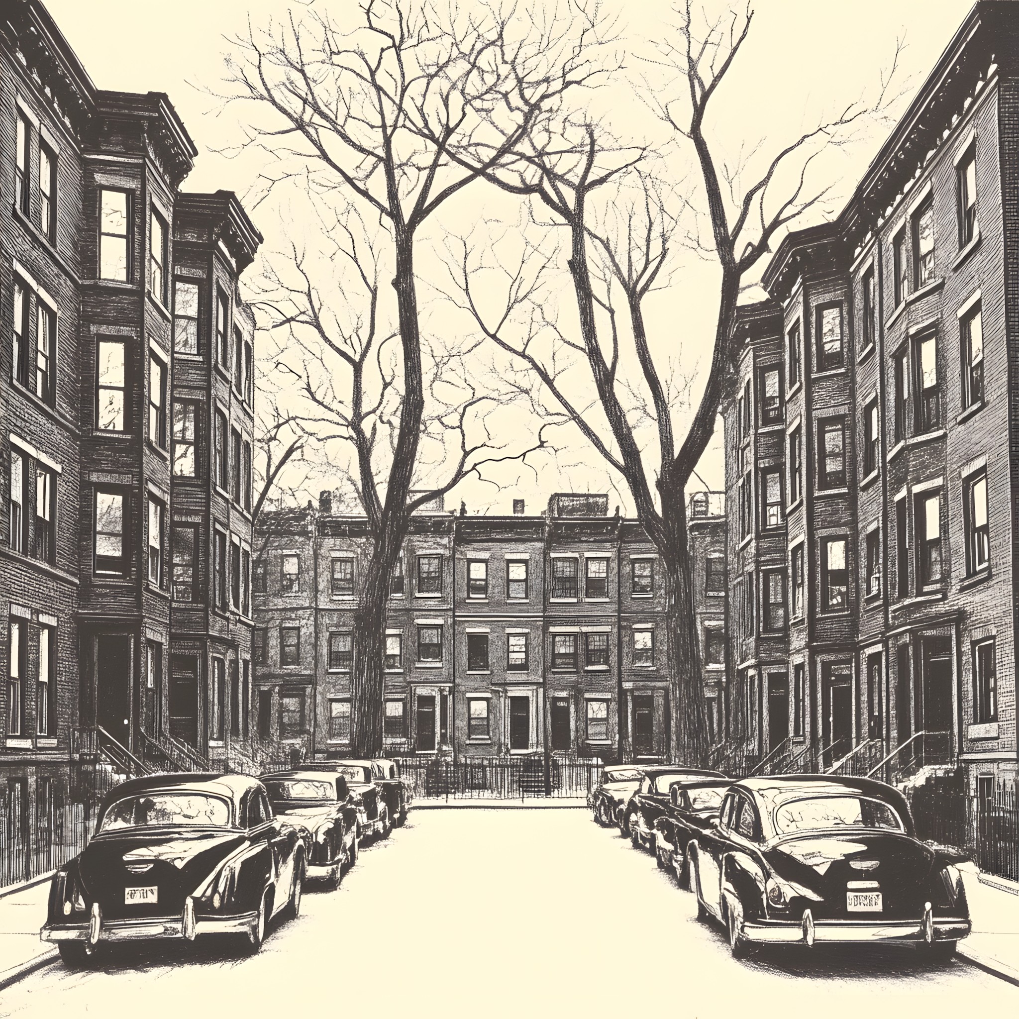 Neighbourhood, Apartment, Black and white, Symmetry, Antique car, City car, Classic car, Kit car