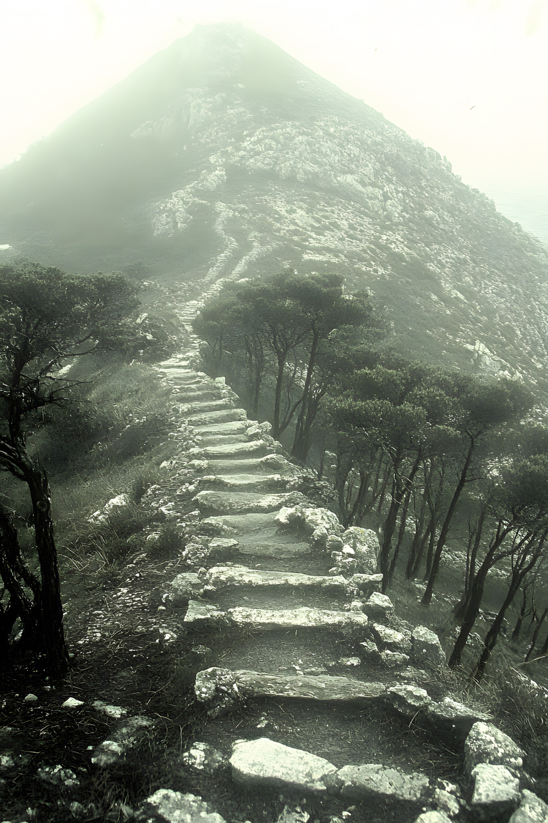 Stairs, Monochrome photography, atmospheric phenomenon, Mist, Monochrome, Fog, Black and white, Trail, Valley, Haze