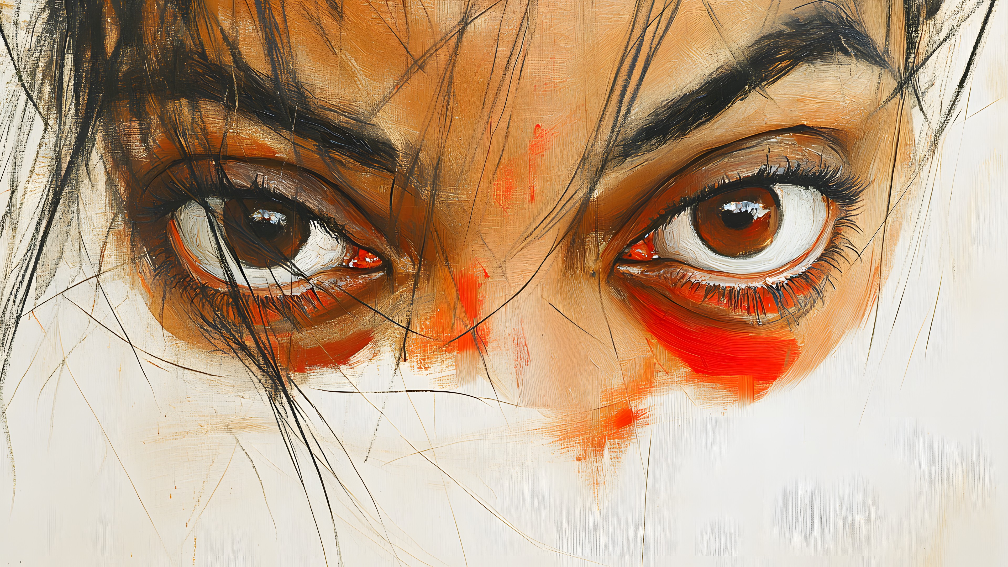 Art, Visual arts, Orange, Eyelash, Paint, Watercolor painting, Painting, Drawing, Art Paint, Illustration, Modern art, Design, Acrylic paint, Graphics, Portrait