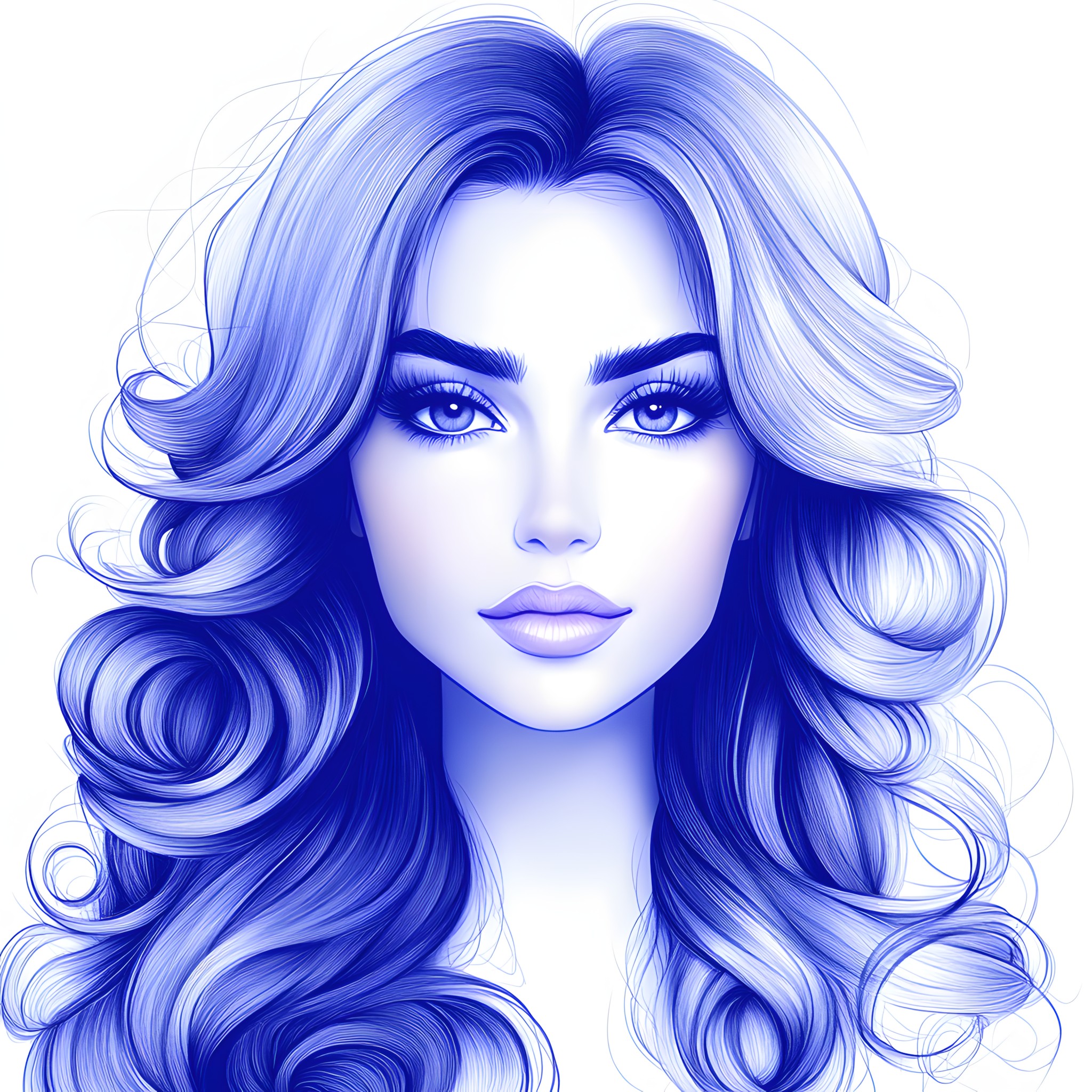 Lips, Hairstyle, Eyelash, Facial expression, Long hair, Fashion illustration, Lipstick, Graphics, No expression, Line art, Makeover, Eye liner