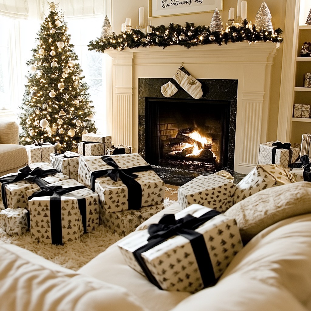 Furniture, Christmas tree, Wood, Lighting, Decoration, Interior design, Tree, Living room, Comfort, Hearth, Real estate, Picture frame, Table, Chair, Hardwood, Event, Heat, Ornament, Fireplace, Fire screen