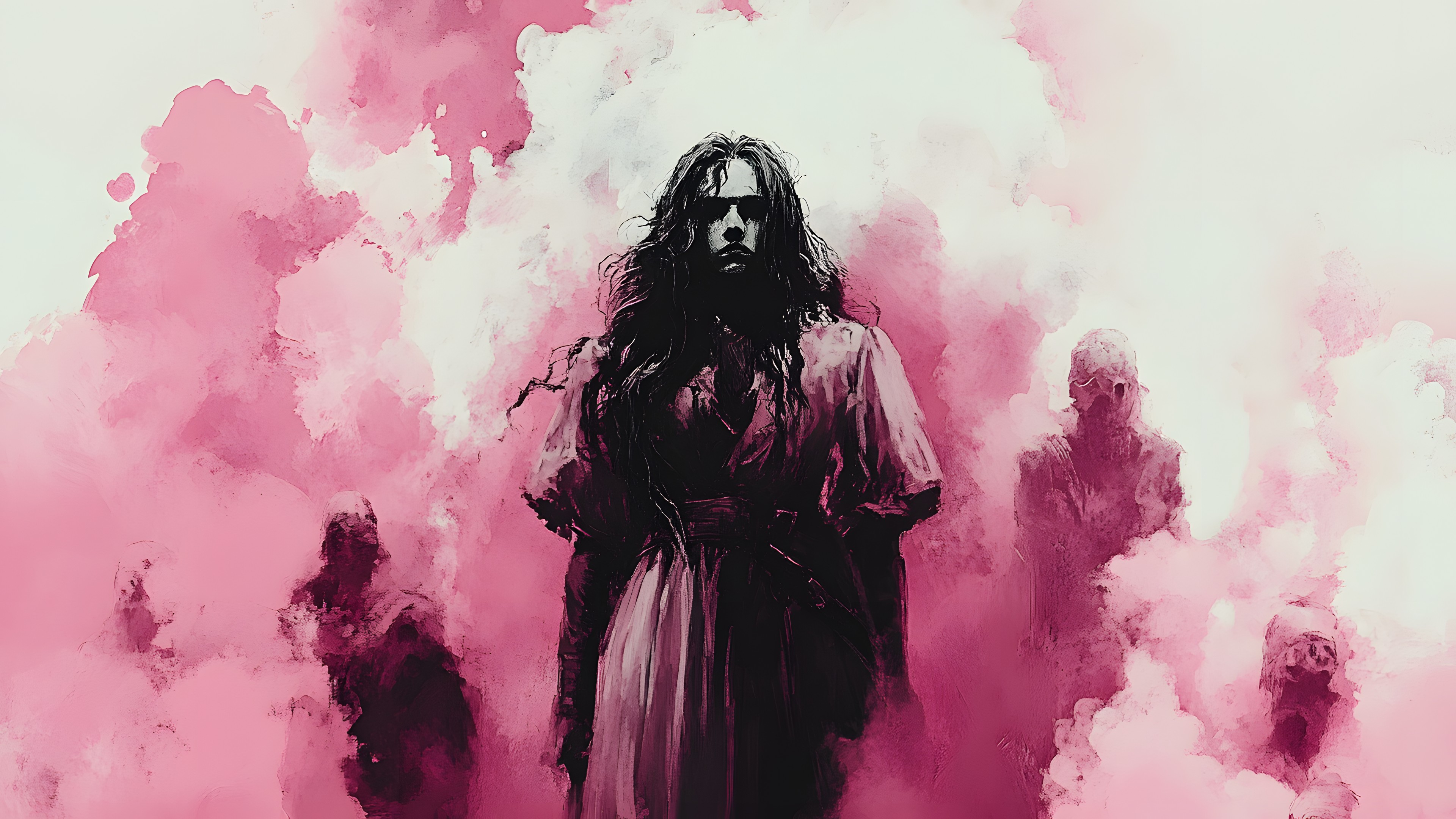 Long hair, CG artwork, Watercolor painting, Graphics, Fictional character, Graphic design, Smoke