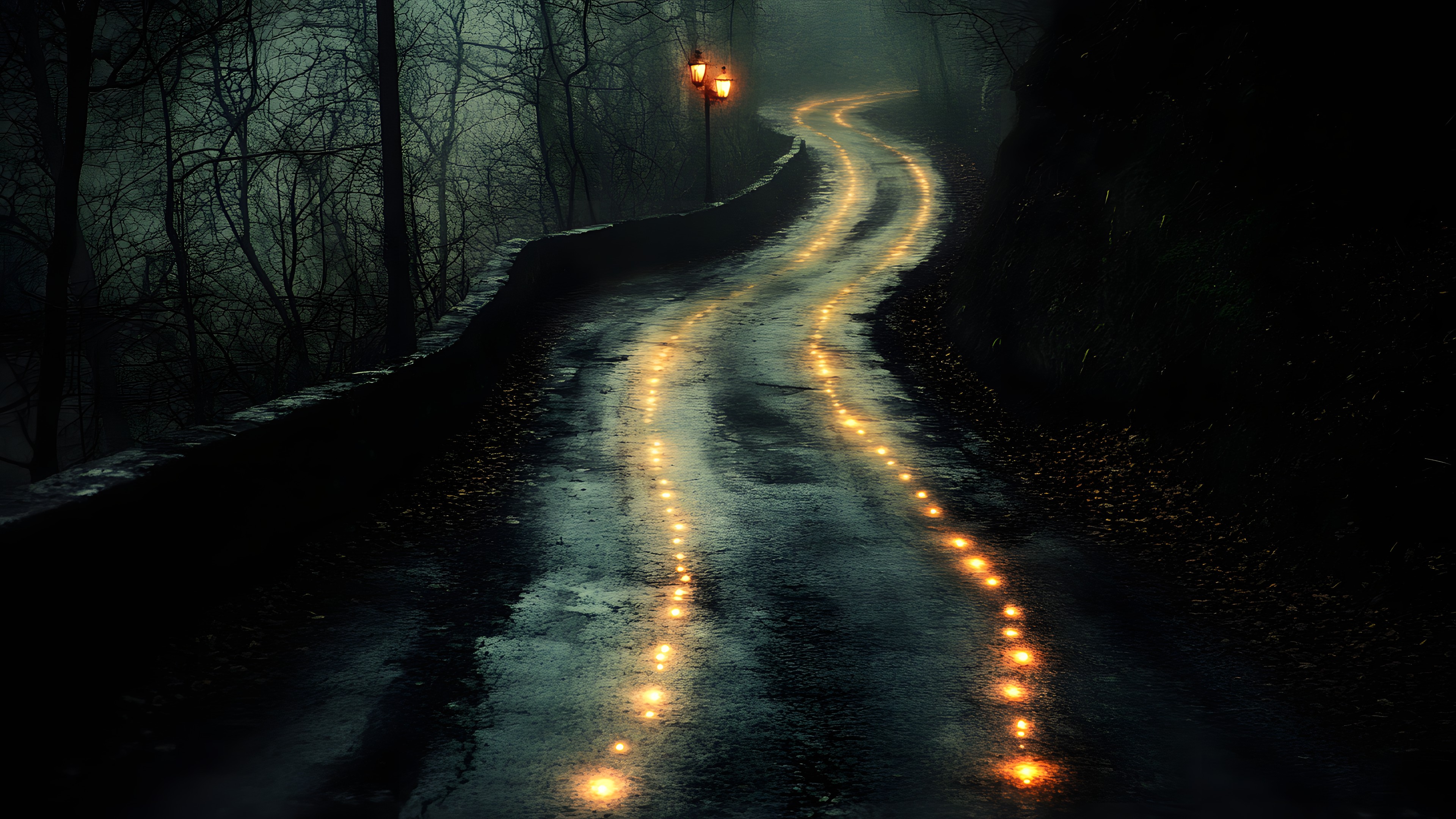 Night, Darkness, Midnight, Trail, Woodland, Shadow, Path