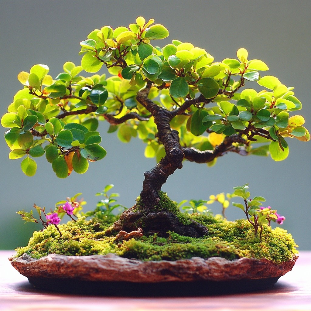 Green, Yellow, Bonsai, Flowerpot, Plant stem, Chinese sweet plum, Houseplant, Herb, Geraniums