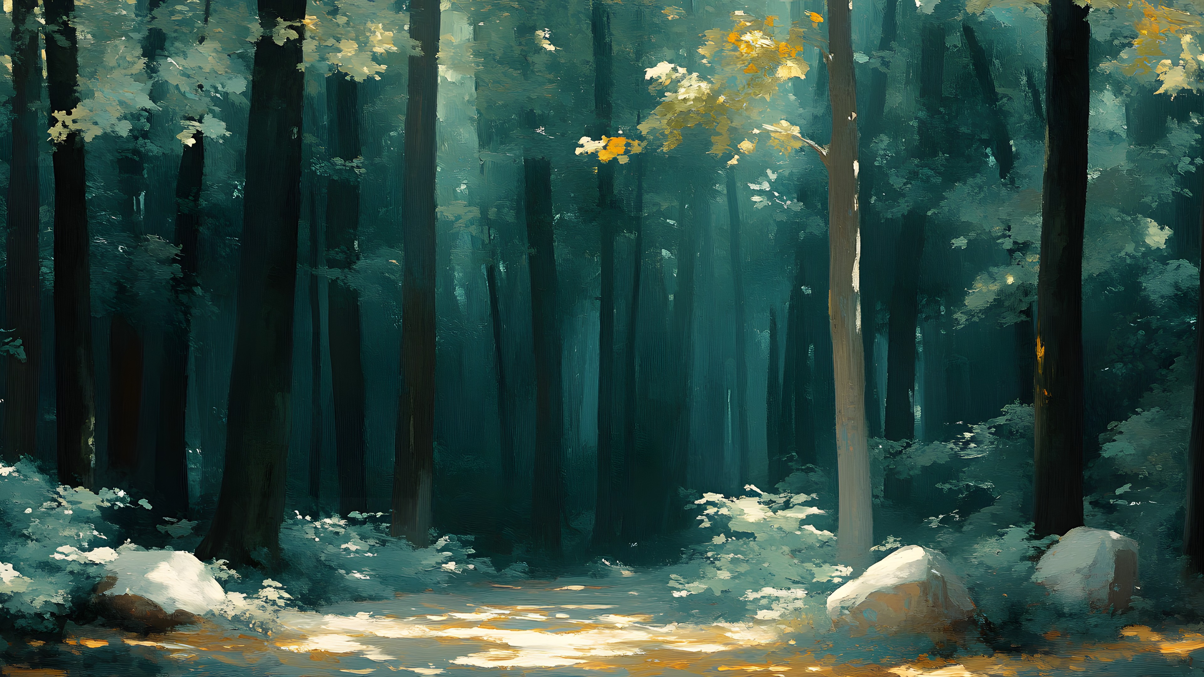 Nature, Forest, atmospheric phenomenon, Woodland, Trunk, Northern hardwood forest, Woody plant, Sunlight, Old-growth forest, Jungle, Spruce-fir forests, Watercolor painting, Grove, Temperate broadleaf and mixed forest, Tropical and subtropical coniferous forests, Winter, Mist, Acrylic paint, Fog, Autumn