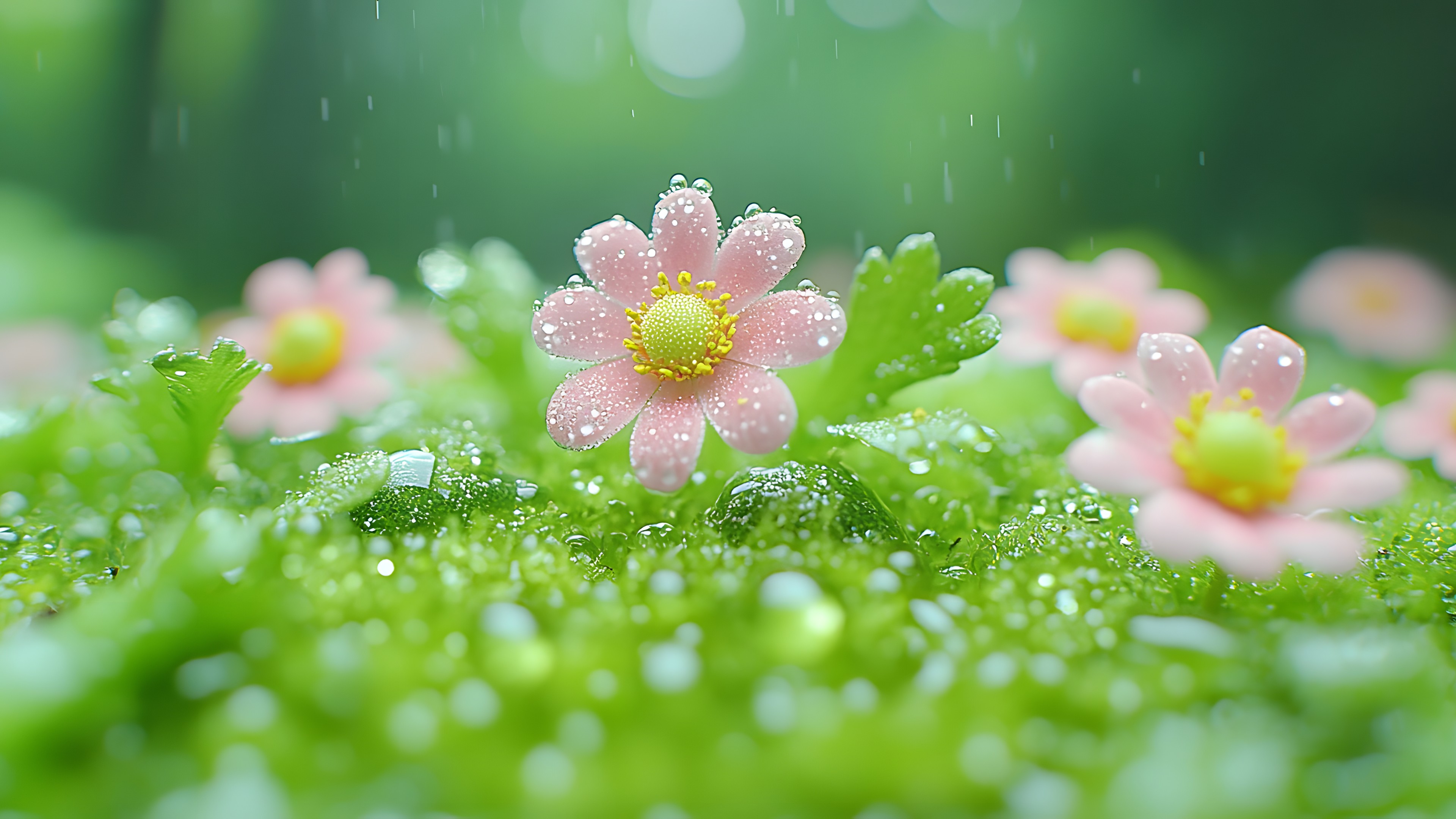 Moisture, Green, Dew, Flower, Petal, Drop, Liquid, Close-up, Pink, Precipitation, Macro photography, Herbaceous plant, Drizzle, Rain, Perennial plant, Touch-me-not