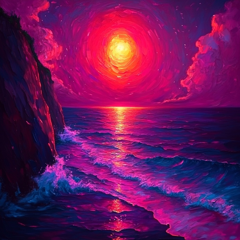 Red sky at morning, Afterglow, Sunrise, Sunset, Sea, Ocean, Painting, Astronomical object, Dusk, Paint, Wind wave, Dawn, Acrylic paint, Watercolor painting, Evening, Modern art, Art Paint, Meteorological phenomenon