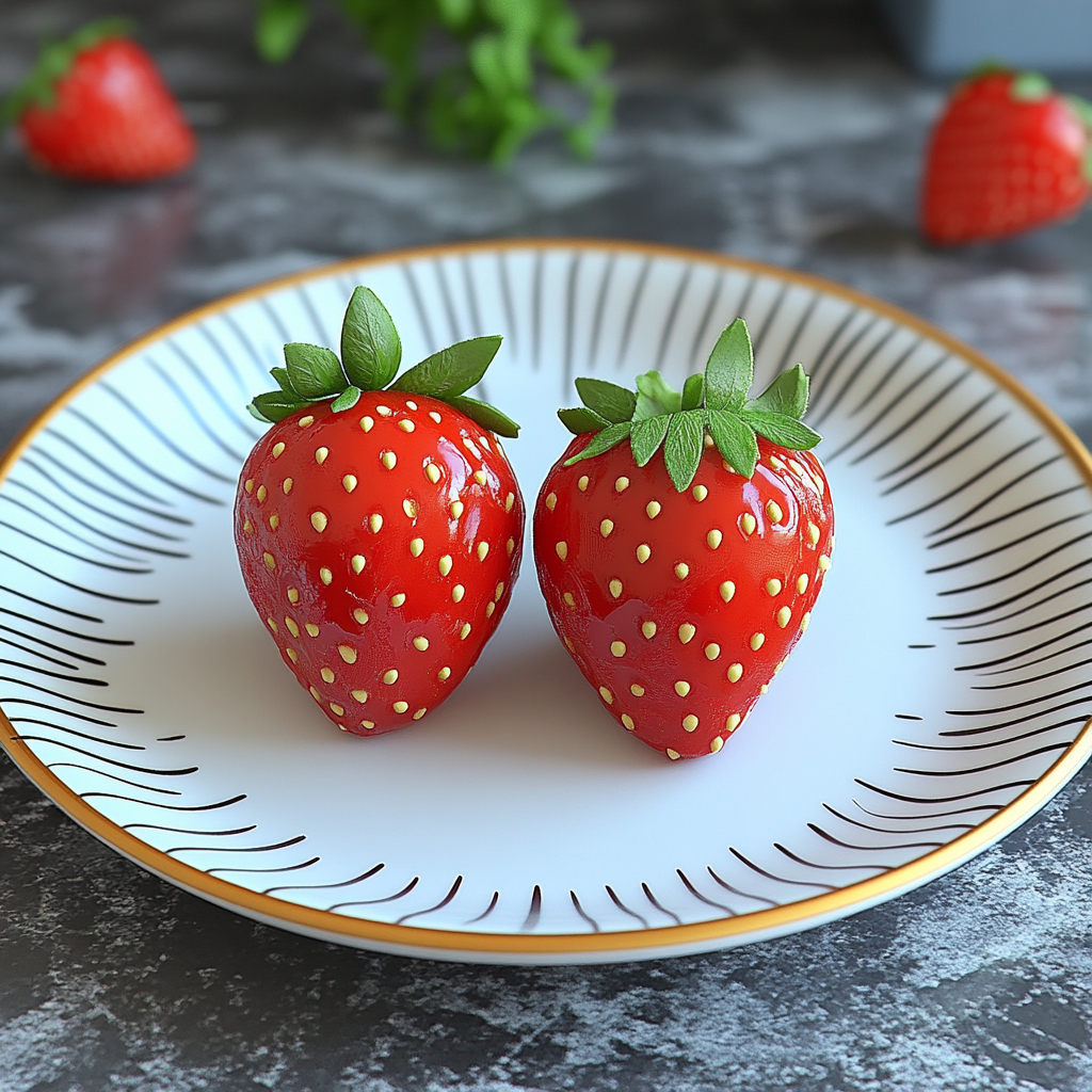 Food, Fruit, Tableware, Strawberry, Produce, Dishware, Serveware, Ingredient, Strawberries, Natural foods, Berry, Plate, Virginia strawberry, Porcelain, Wild strawberry, Kitchen utensil, Platter, Staple food, Superfood, Garnish