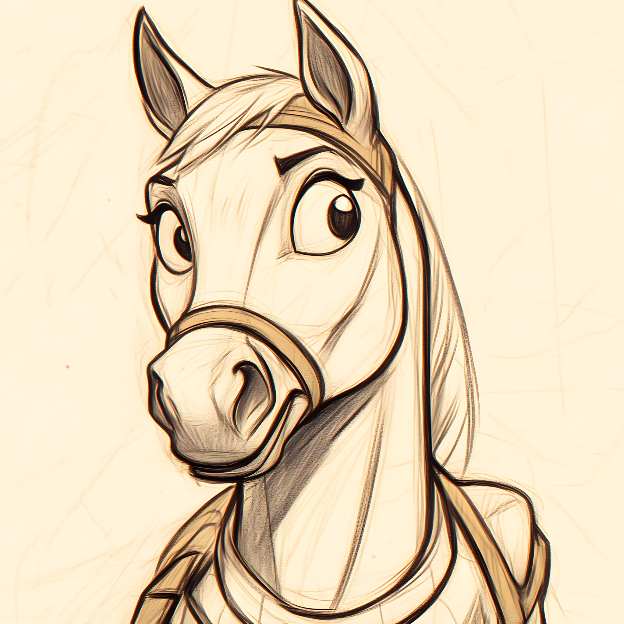 Drawing, Horse, Cartoon, Sketch, Line art, Illustration, Snout, Child art, Mane, Working animal, Mare, Fictional character, Graphics, Animation, Clip art, Livestock, Pony, Stallion, Animated cartoon, Pack animal