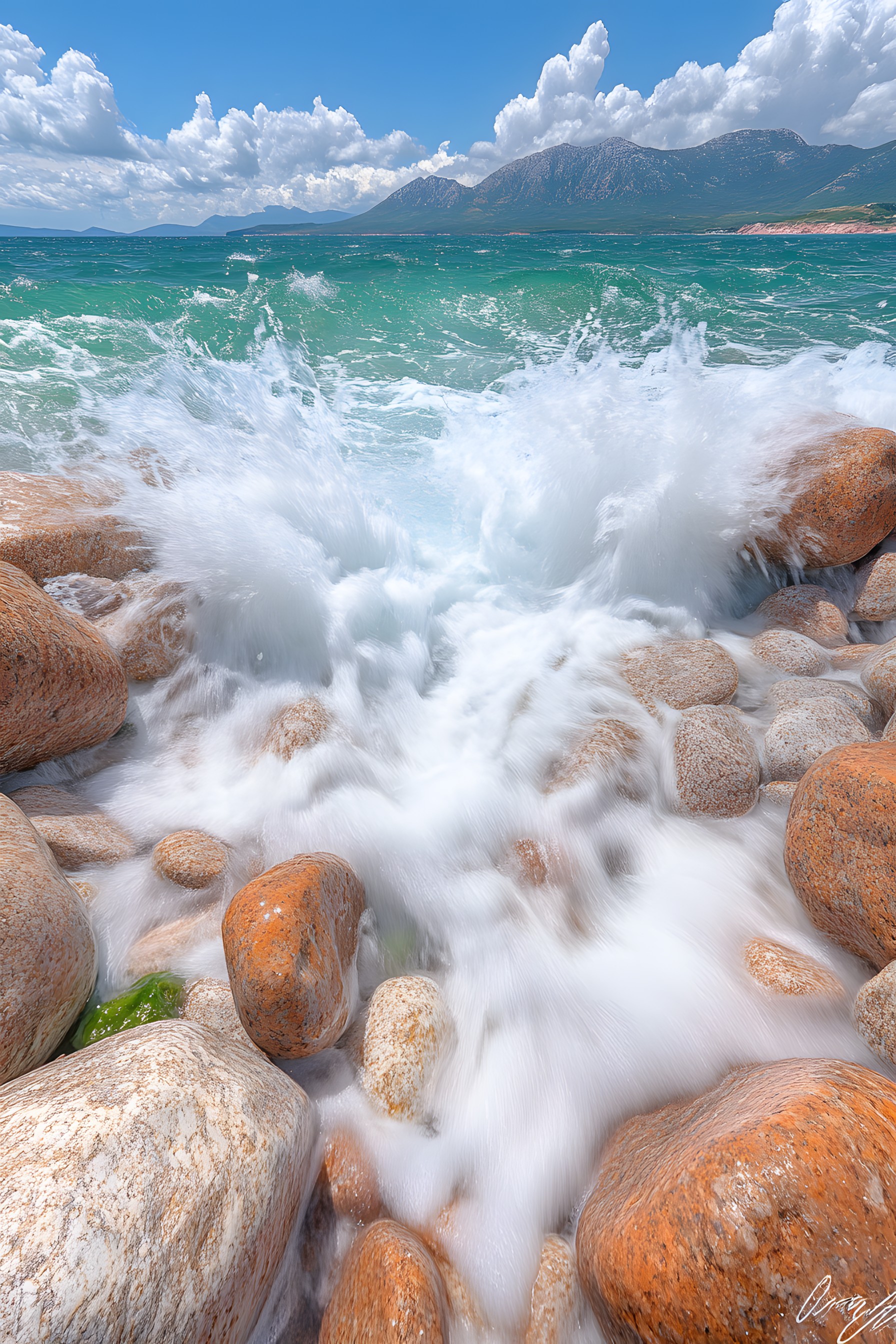 Blue, Water, Body of water, Rock, Cloud, Fluid, Sea, Wind wave, Wave, Coastal and oceanic landforms, Ocean, Coast, Shore, Cumulus, Bedrock, Meteorological phenomenon, Beach, Wind, Mountain river, Rapids