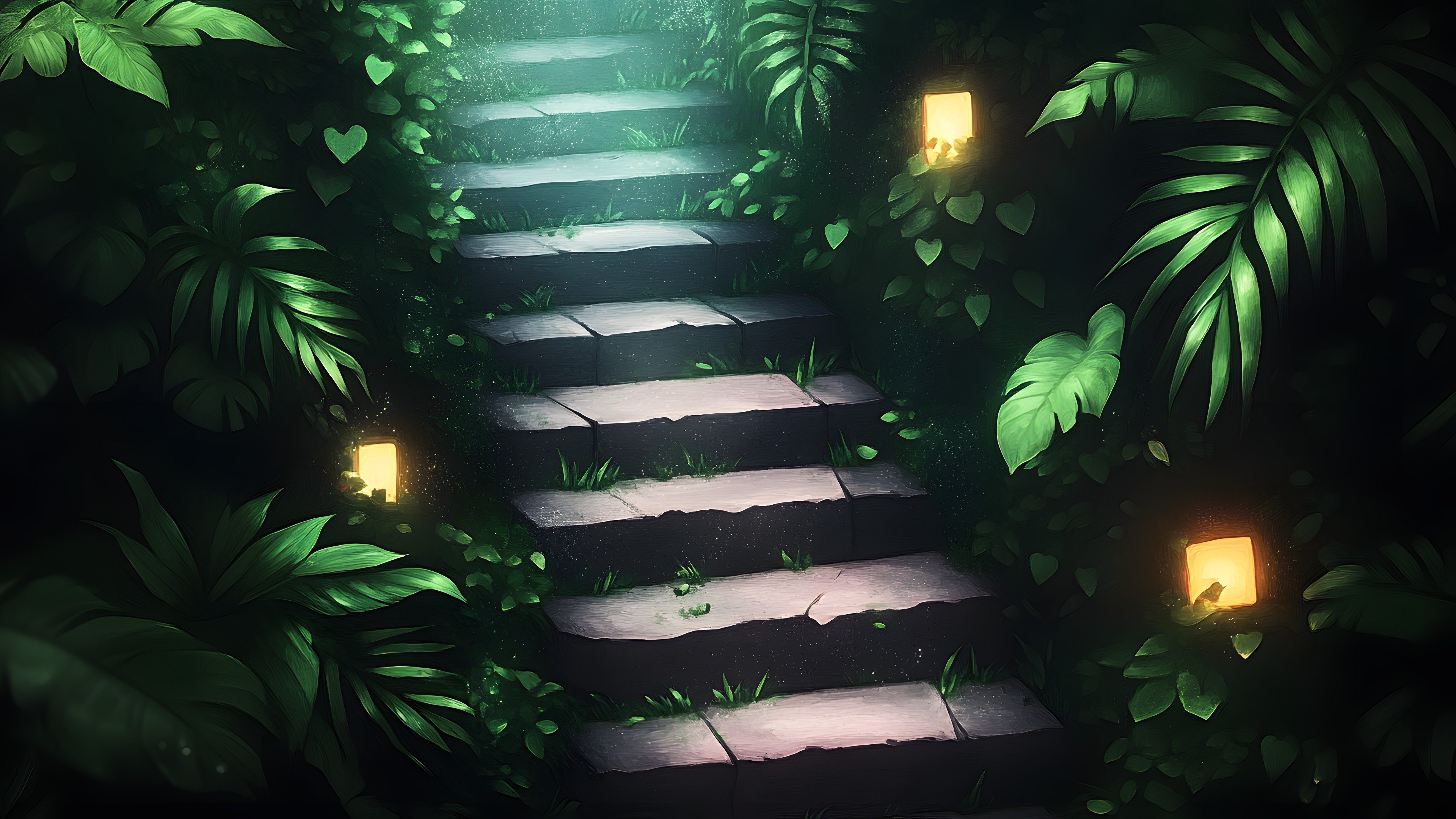 Stairs, Night, Shadow, Landscape lighting, Animation