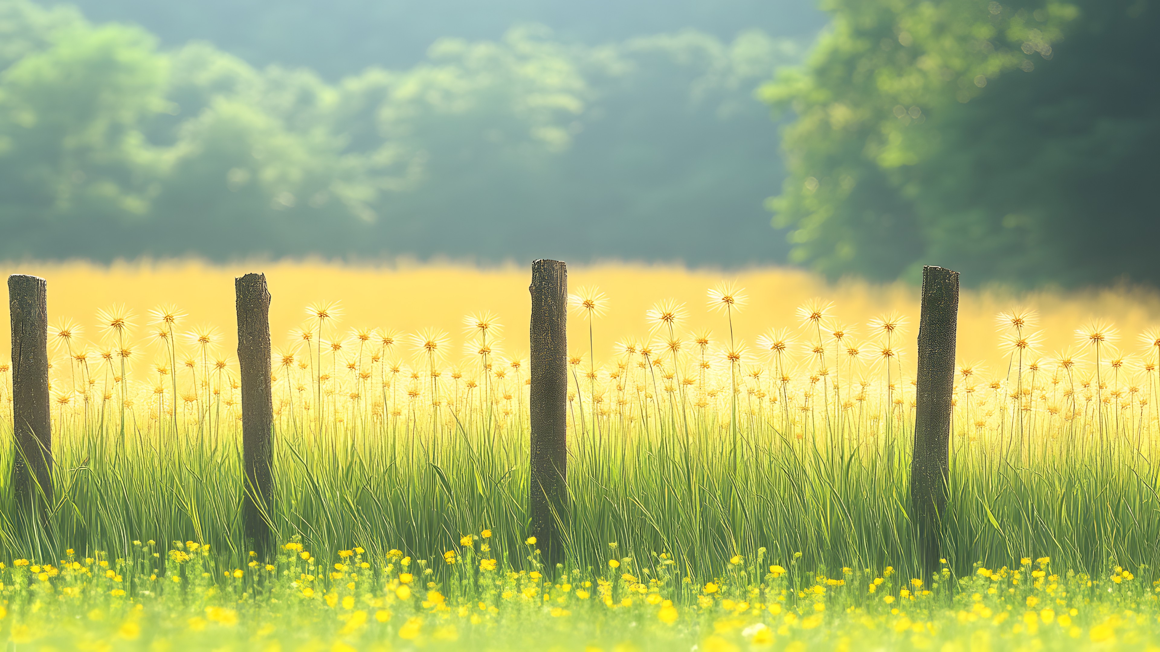 Green, Yellow, Summer, Grassland, Field, Meadow, Grasses, Prairie, Agriculture, Wildflower, Herbaceous plant, Mustards, Fence, Plantation, Farm, Forb, Crop, Home Fencing