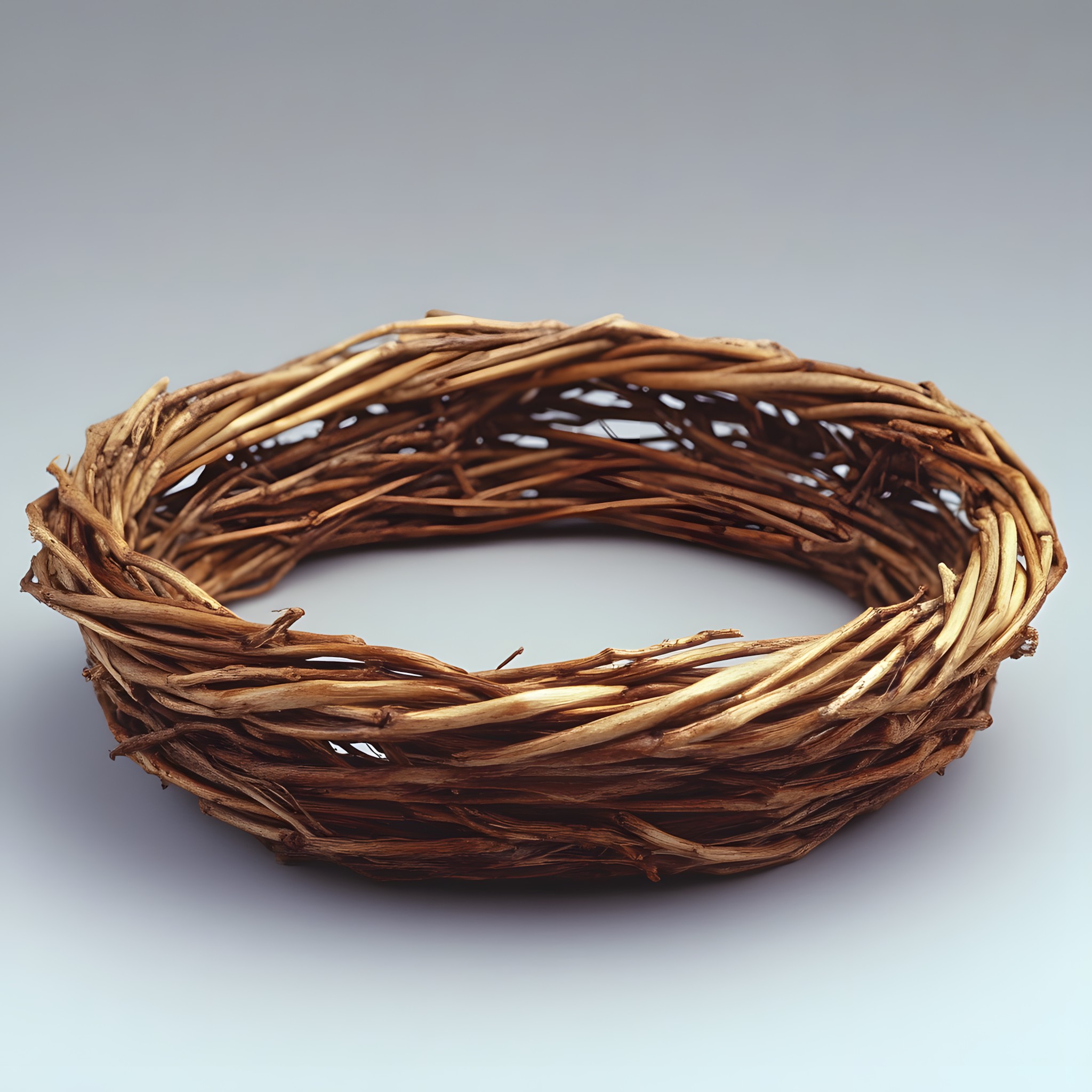 Brown, Natural material, Basket, Bird nest, Wreath, Wicker, Straw