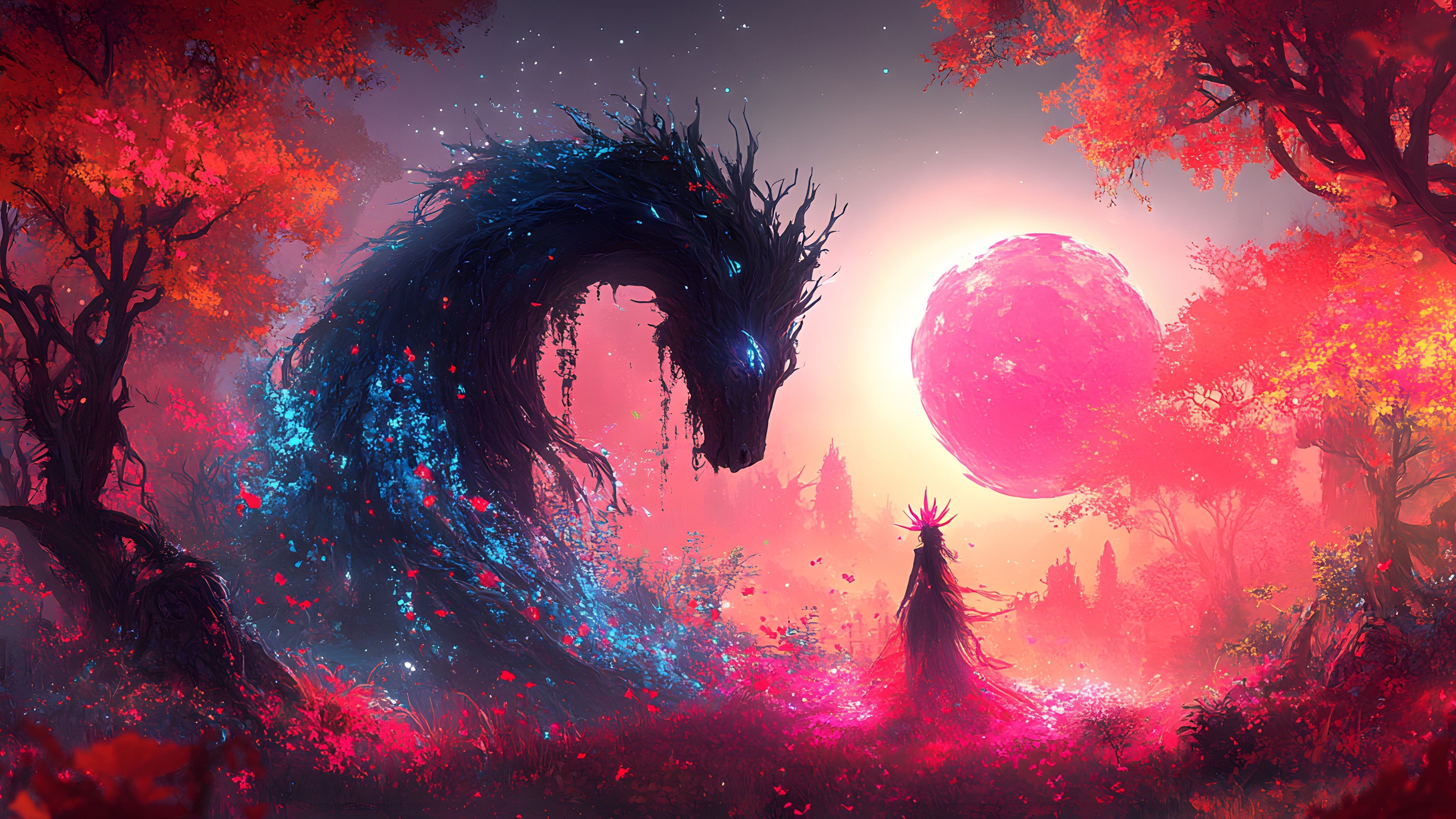 Red, Fictional character, CG artwork, Graphics, Animation, Mythical creature, Dragon, Graphic design, Fractal art, Wallpaper