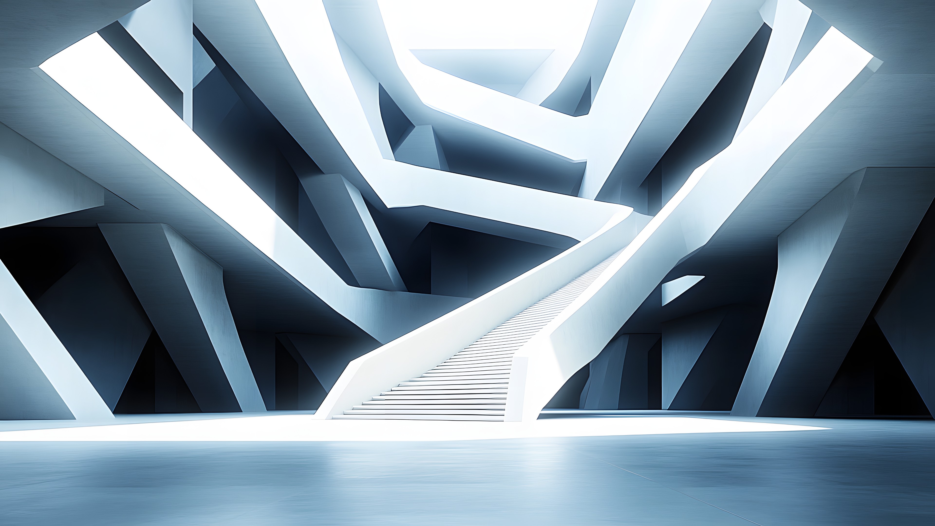 White, Composite material, Grey, Silver, Graphics, Stairs, Symmetry, Design, Graphic design, Triangle, Shadow, Modern art