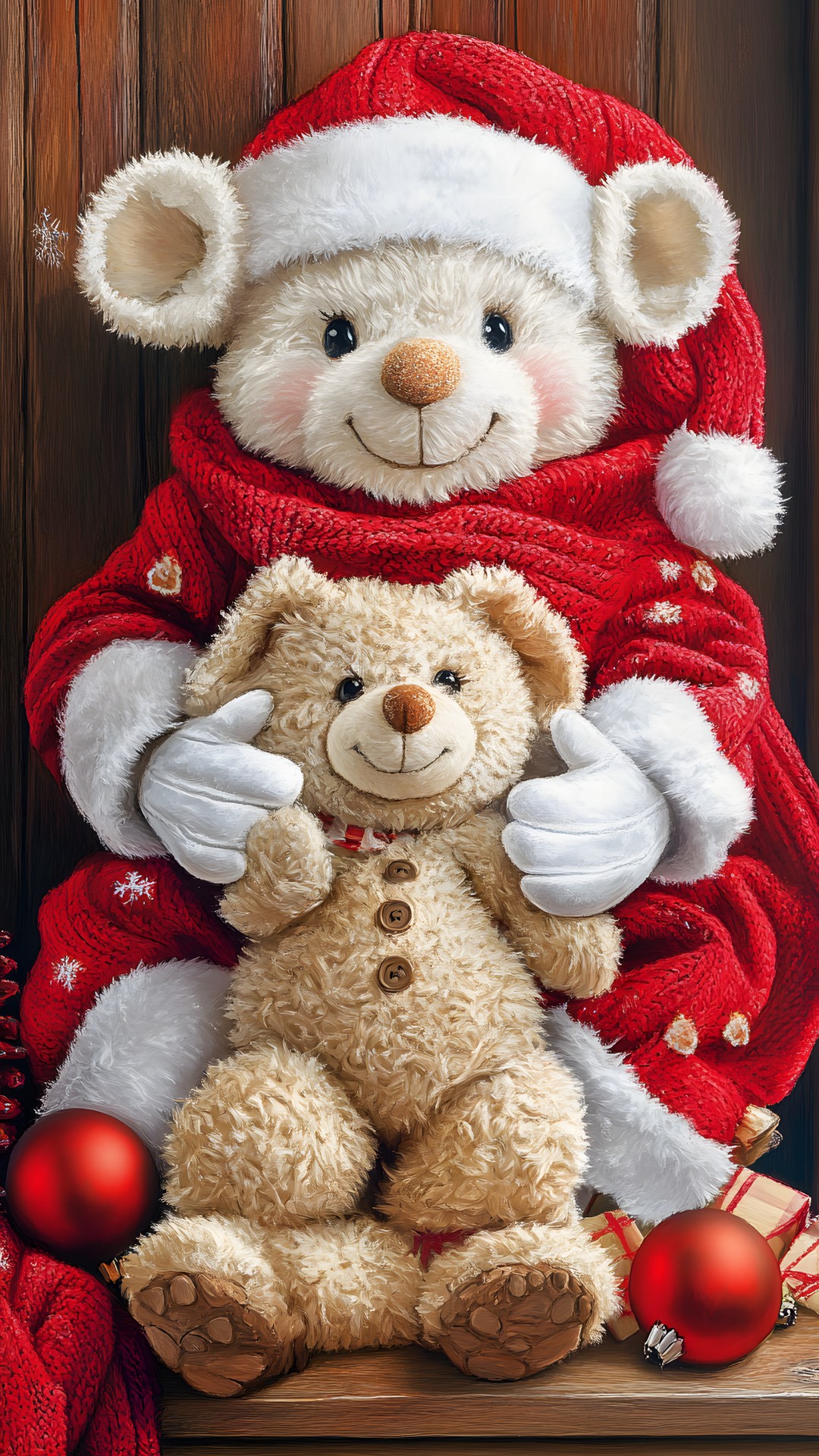 Teddy bear, Stuffed toy, Red, Toy, Bear, Carnivores, Happiness, Plush, Greeting, Christmas decoration, Christmas Day, Fur, Santa Claus, Baby toys, Love, Winter, Gift, Holiday, Fictional character, Heart