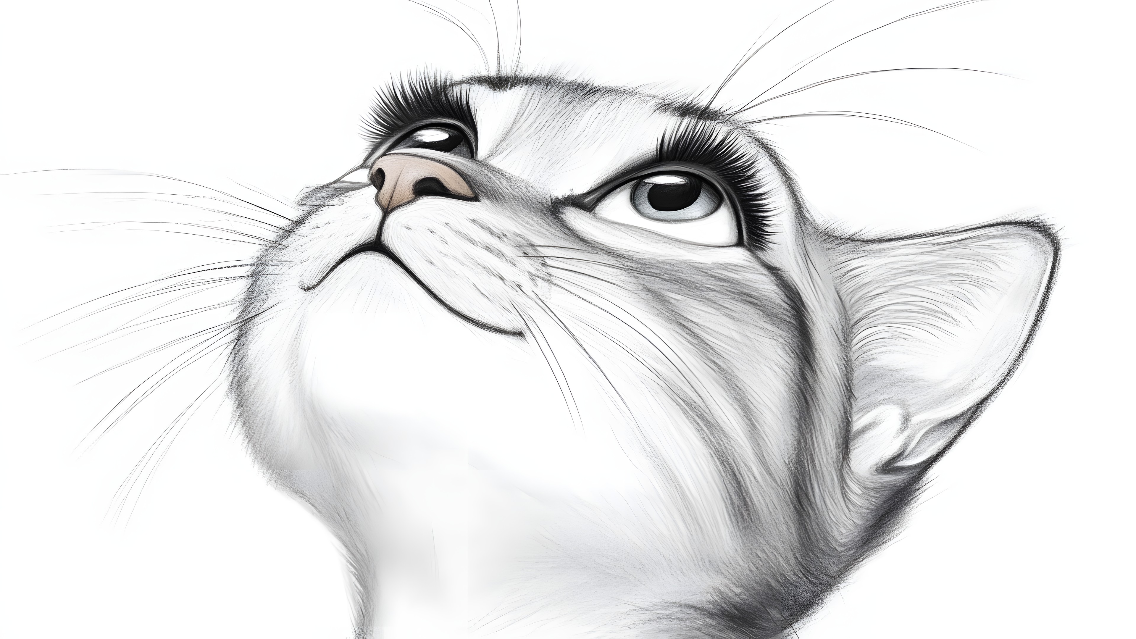 White, Cat, Facial expression, Whiskers, Felidae, Snout, Drawing, Felinae, Line art, Cartoon, Black and white, Illustration, Sketch, Graphics, Animation