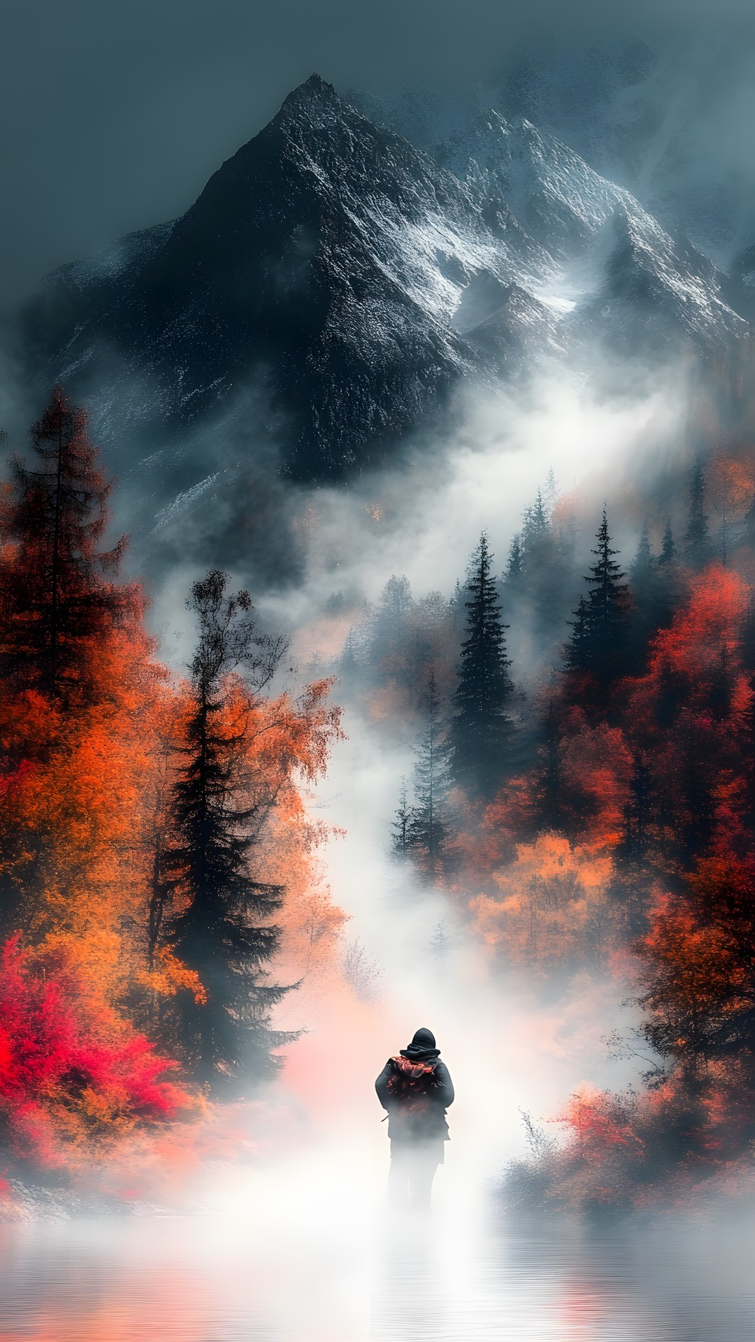 atmospheric phenomenon, Mountain, Wilderness, Fog, Mist, Winter, geological phenomenon, Forest, Hill station, Haze, Snow, Adventure, Smoke, Conifers, Spruce-fir forests, Glacial landform, Old-growth forest, Alps, Fir, Walking