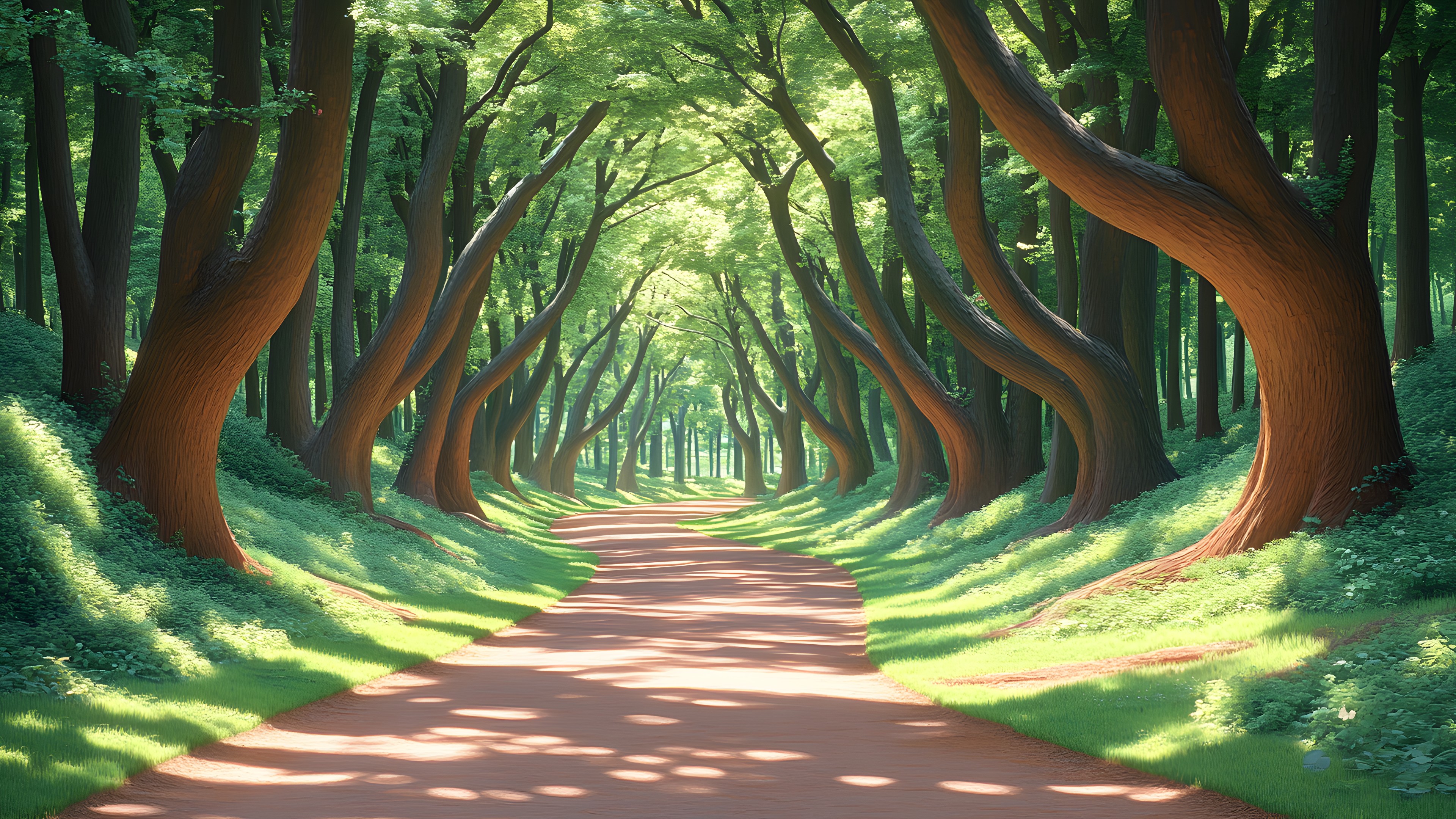 Nature, Leaf, Natural landscape, Vegetation, Forest, Trail, Trunk, Sunlight, Woody plant, Woodland, Grove, Shade, Jungle, Plantation, Old-growth forest, Northern hardwood forest, Walkway, Shadow, Temperate broadleaf and mixed forest, Path