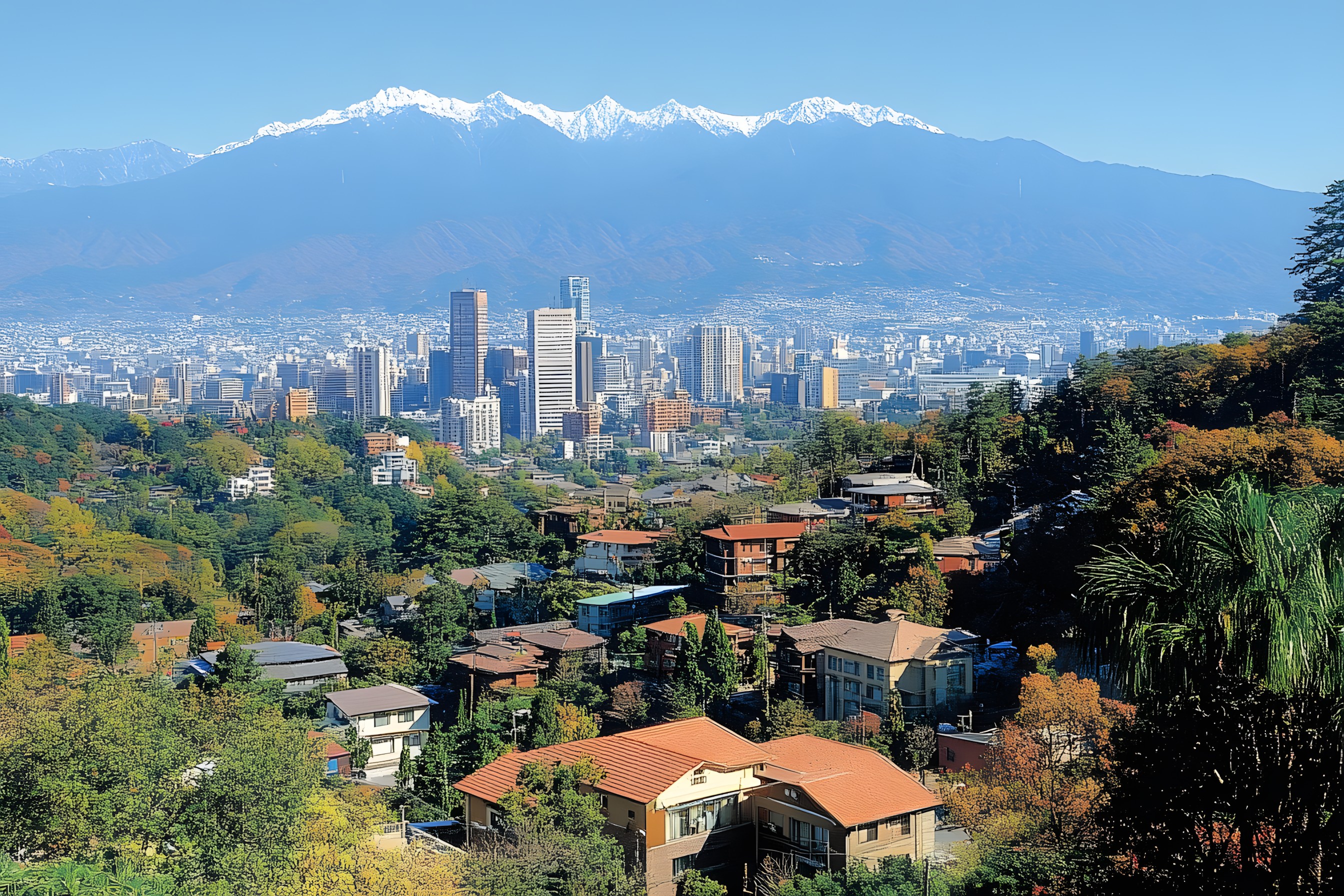 Mountainous landforms, Daytime, Mountain, Hill, City, Urban area, Mountain range, Metropolitan area, High-rise building, Residential area, Landscape, Skyscraper, Hill station, Human settlement, Ridge, Morning, Metropolis, Summit, Alps, Cityscape