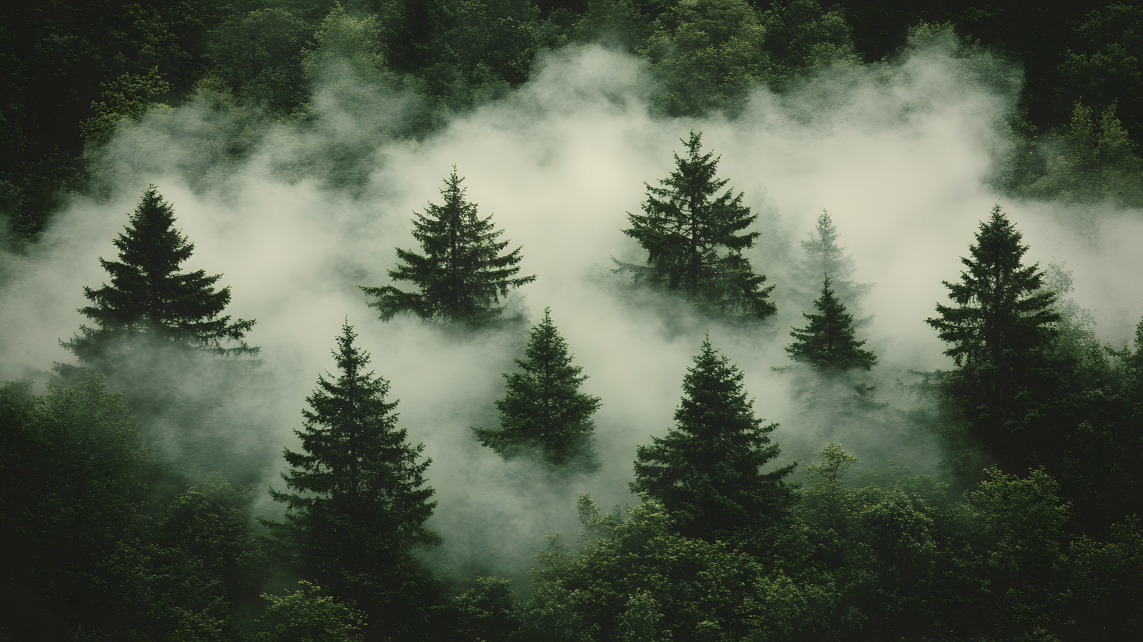 atmospheric phenomenon, Forest, Spruce-fir forests, Mist, Fog, Jungle, Woody plant, Tropical and subtropical coniferous forests, Old-growth forest, Temperate broadleaf and mixed forest, Northern hardwood forest, Haze, Larch, Rainforest, Conifers, Evergreen, Black spruce, Woodland, Pine family, Fir