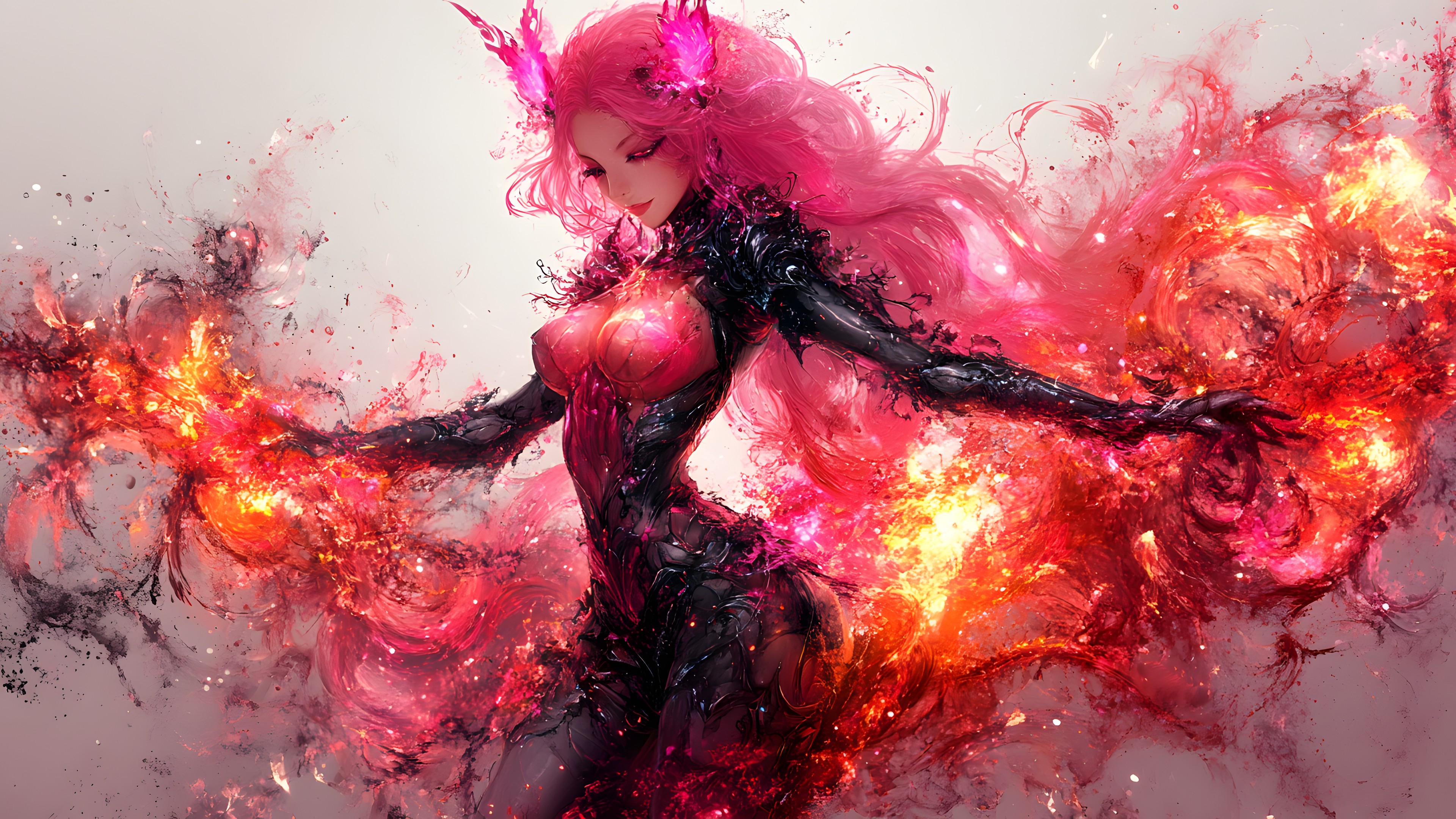 Red, Red hair, Fictional character, CG artwork, Long hair, Cartoon, Animation, Fire, Costume, Fiction, Anime, Animated cartoon, Flame, Supernatural creature