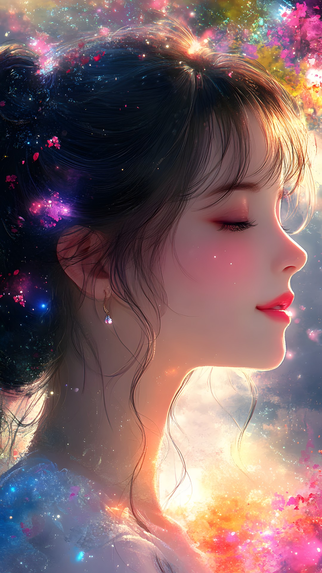 Beauty, Facial expression, Eyelash, Astronomical object, Pink, CG artwork, Star, Long hair, Lens flare, Animation, Universe, Fictional character, Night, Lipstick