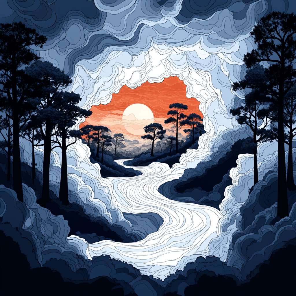 Graphics, Astronomical object, Winter, Paint, Sunrise, Modern art, Graphic design, Art Paint, Sunset