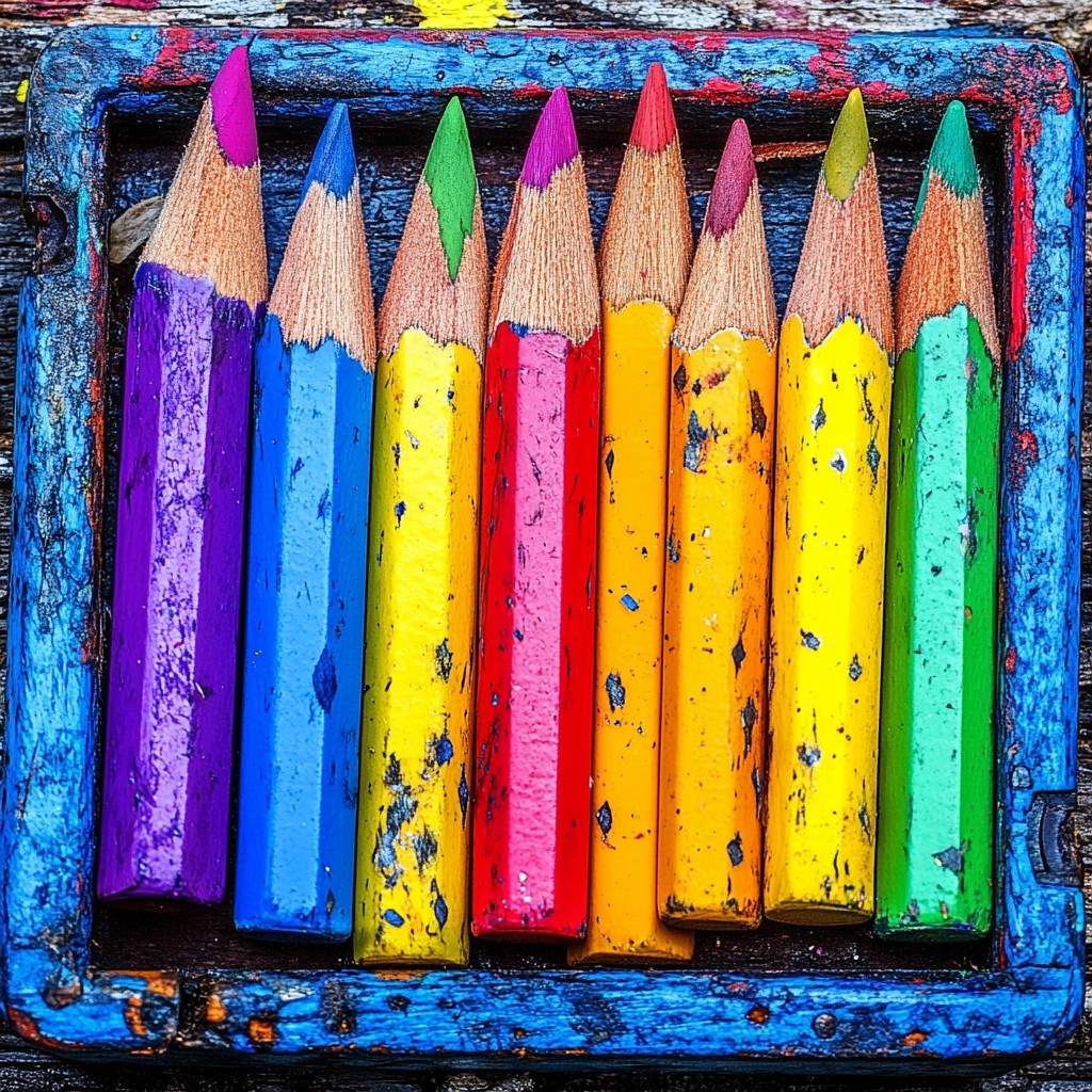 Blue, Red, Yellow, Close-up, Pencil, Writing implement, Paint, Stationery, Office supplies, Macro photography, Office Instrument, Still life photography