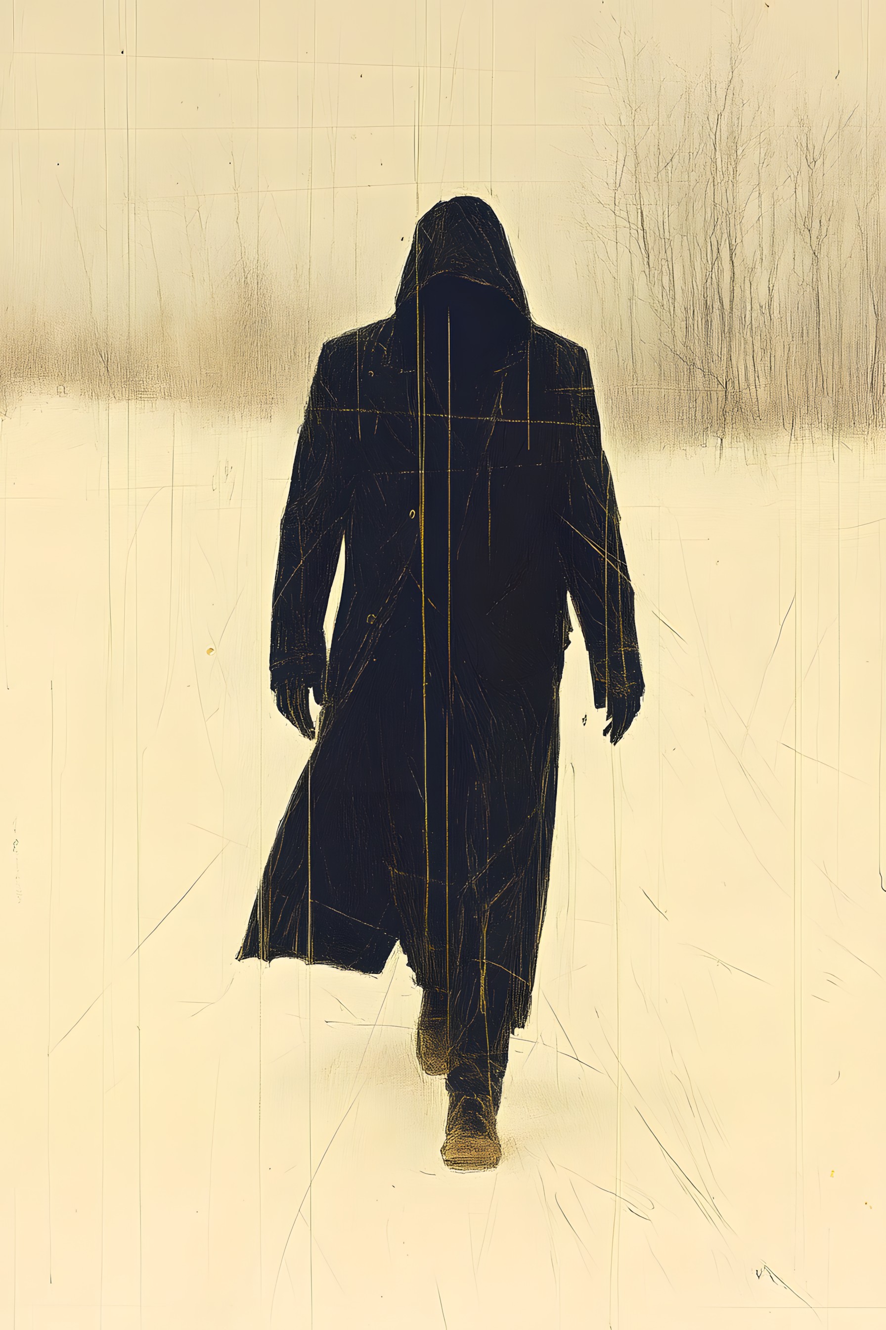 Overcoat, Fashion illustration, Duster, Frock coat, Shadow, Cloak, Walking, Hood