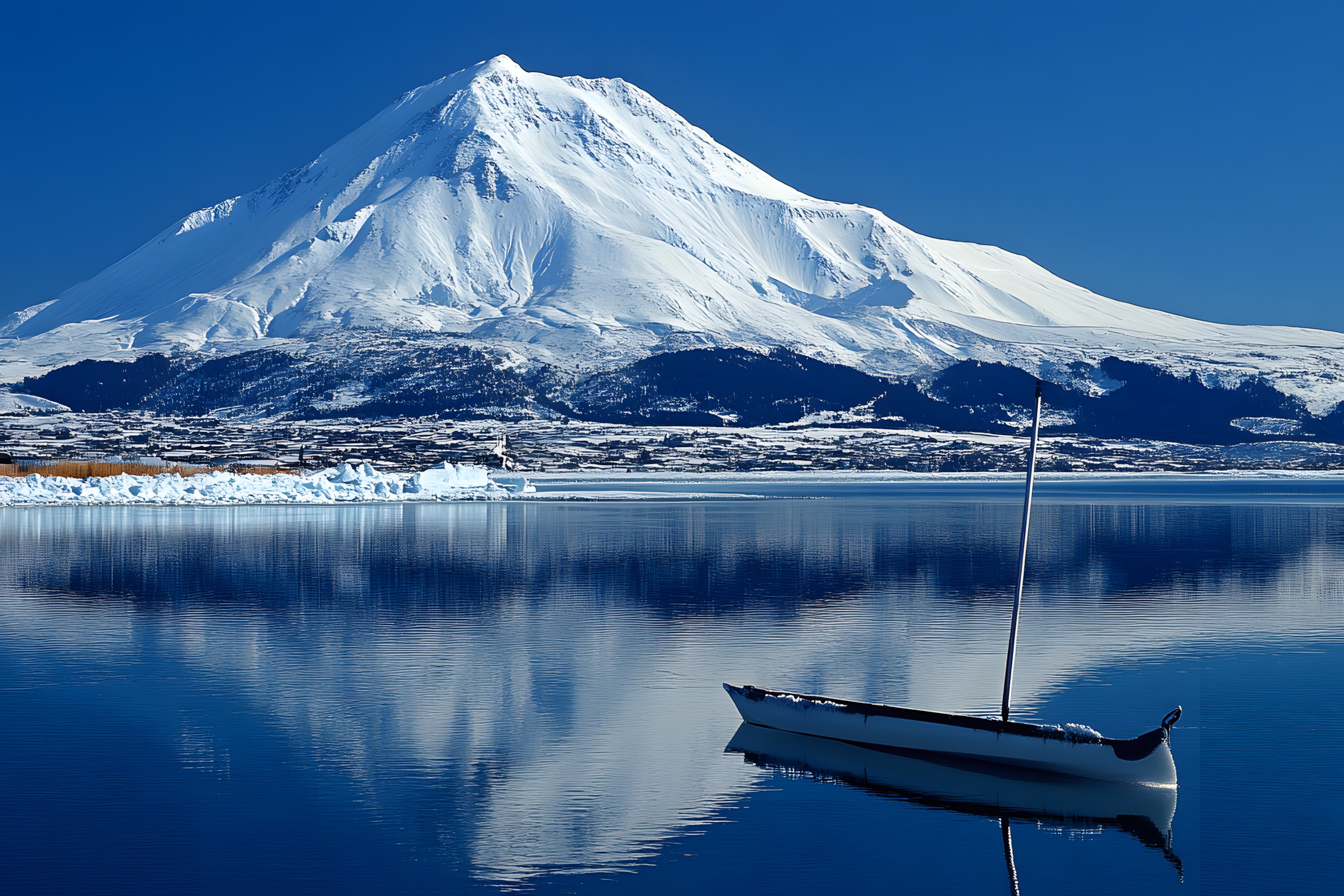 Blue, Mountainous landforms, Mountain, Natural landscape, Glacial landform, Snow, Glacier, Reflection, Mountain range, Ice cap, Winter, Glacial lake, Lake, Summit, Ice, Polar ice cap, Sound, Ridge, Alps, Arctic Ocean