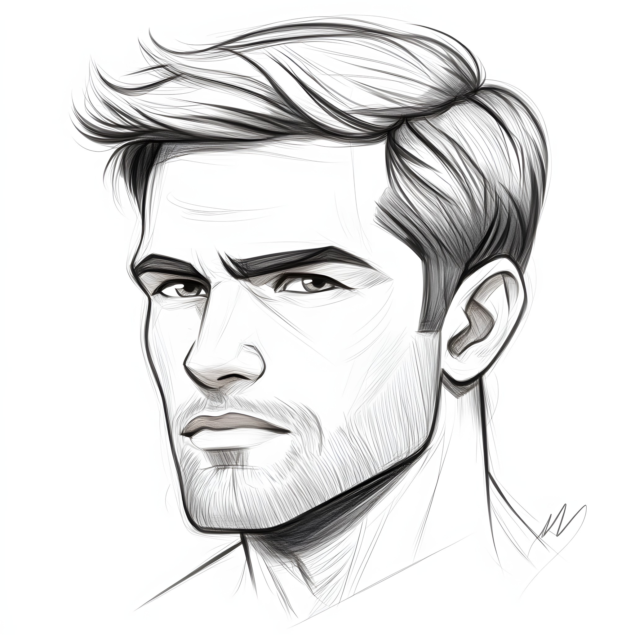 Eyebrow, Jaw, Facial expression, Drawing, Facial hair, Line art, Sketch, Beard, Black and white, Moustache, No expression, Design, Portrait, Quiff, Graphics, Pompadour