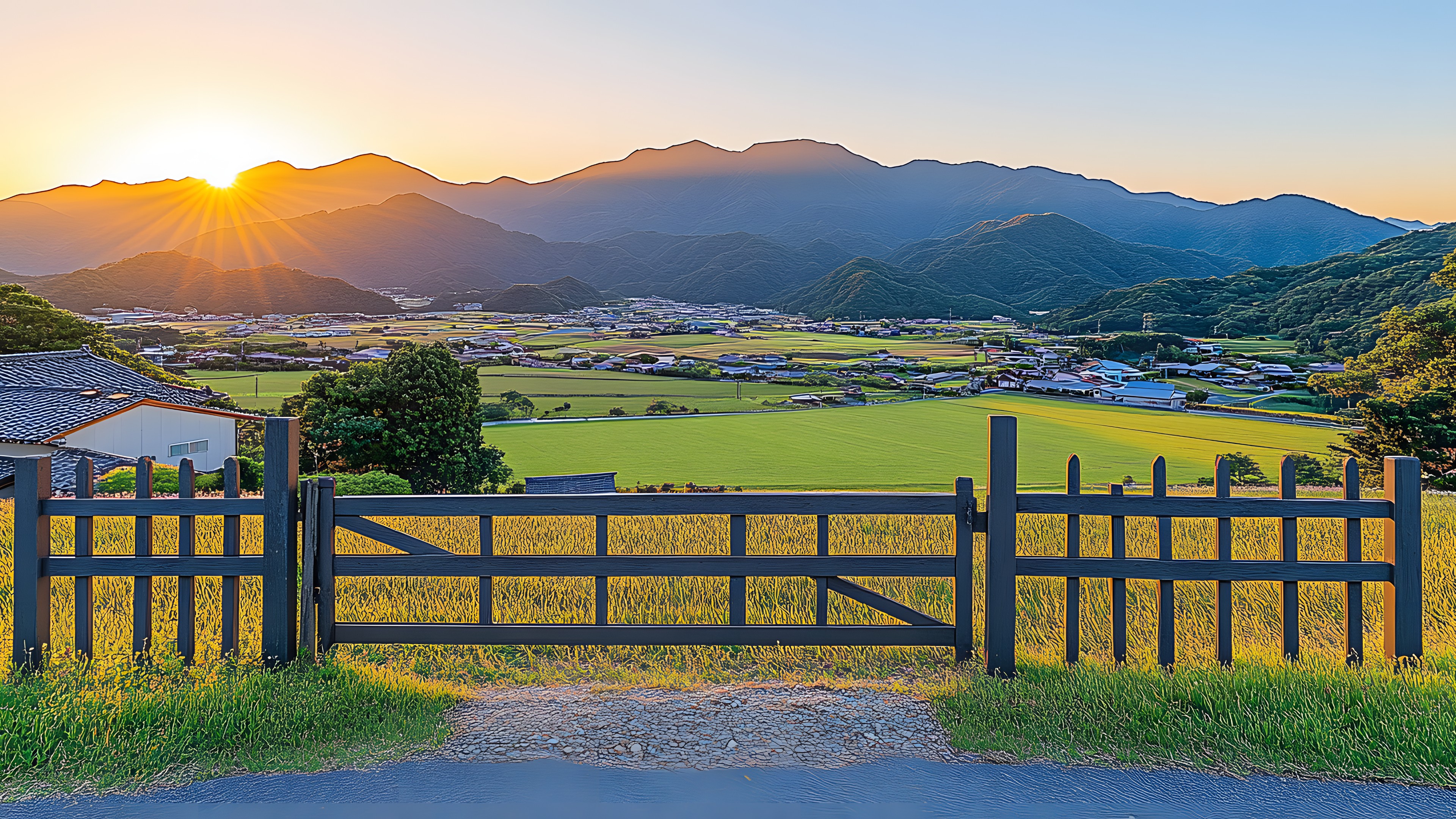 Mountainous landforms, Hill, Mountain, Landscape, Fence, Mountain range, Morning, Ridge, Valley, Home Fencing, Meadow, Field, Gate, Pasture, Split-rail fence, Croft, Picket fence, Farm, Ranch, Massif