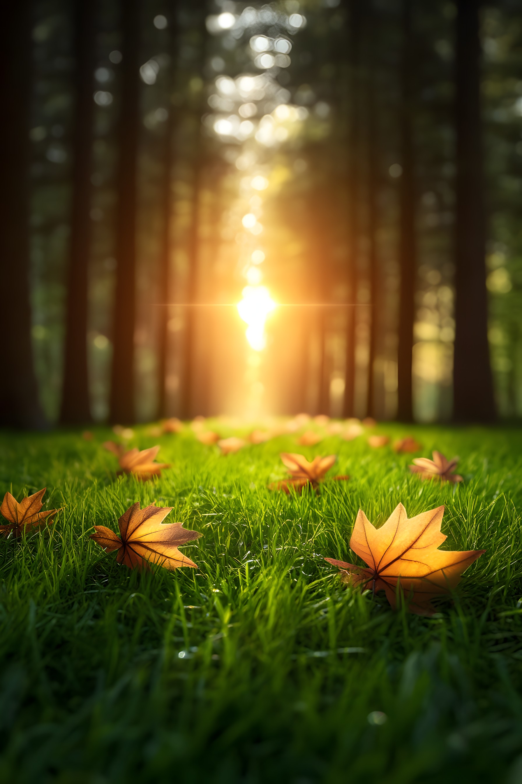 Green, Nature, Leaf, Yellow, Sunlight, Forest, Sunrise, Lens flare, Backlighting, Sun, Autumn, Lawn, Heat, Shadow