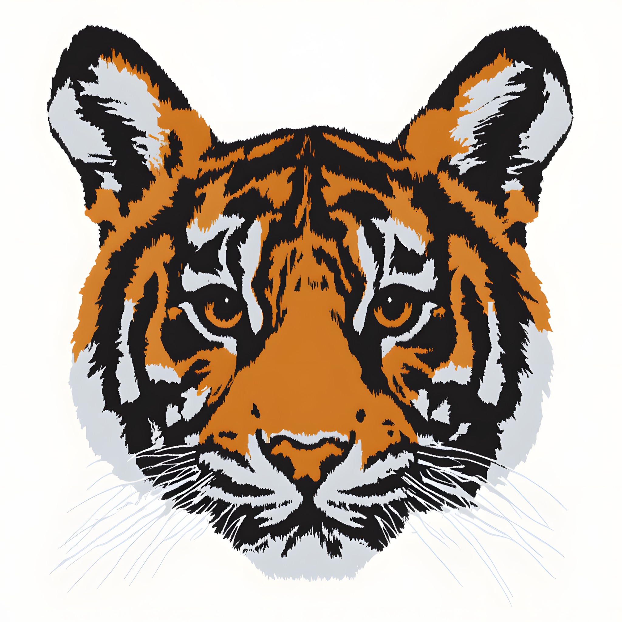 Felidae, Tiger, Bengal tiger, Siberian Tiger, Terrestrial animal, Carnivores, Snout, Panthera, Whiskers, Clip art, Graphics, Line art, Graphic design