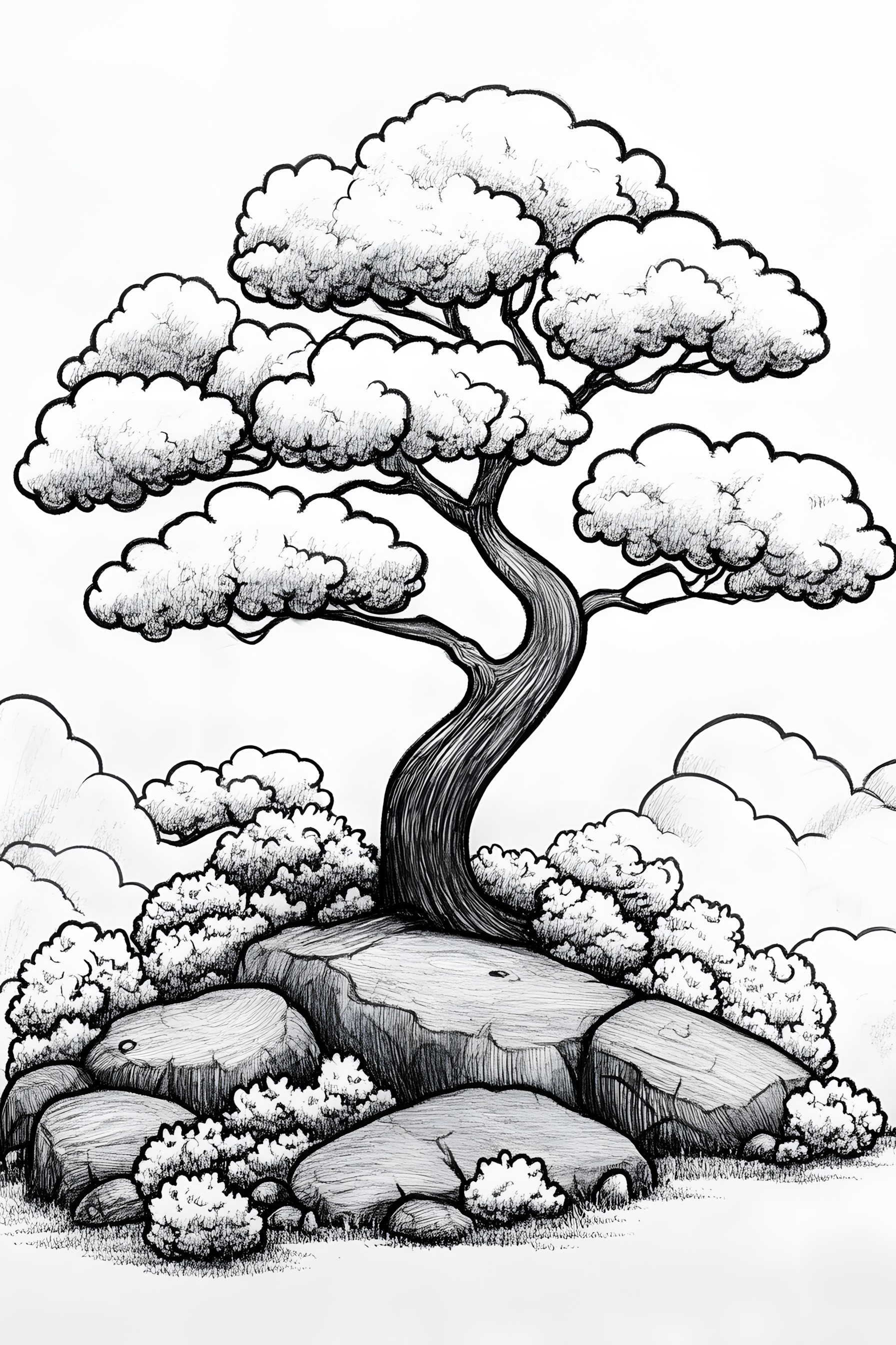 White, Drawing, Woody plant, Trunk, Black and white, Illustration, Sketch, Clip art, Graphics, Line art