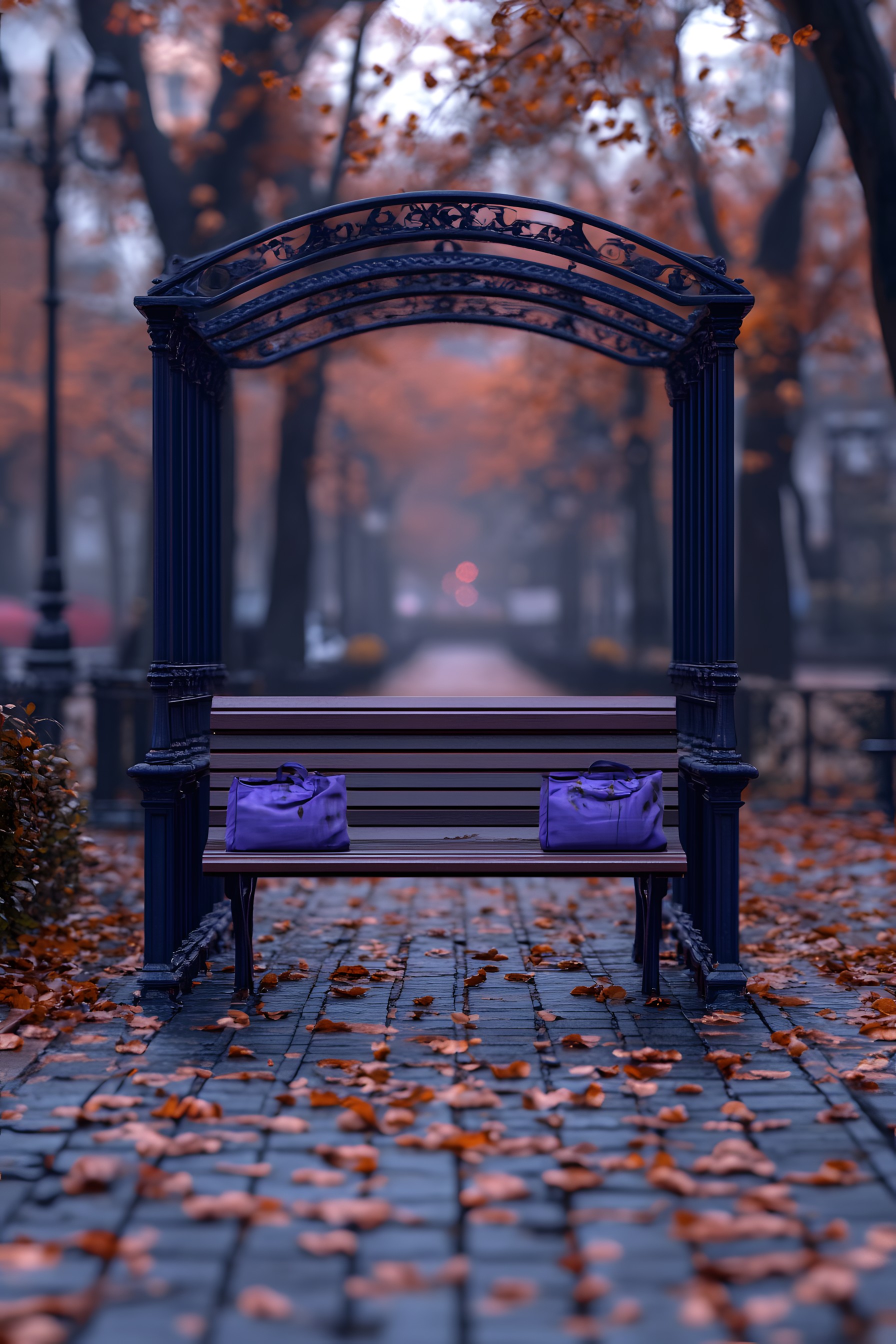 Wood, Outdoor Bench, Bench, Furniture, Autumn, Winter, Twig, Outdoor furniture, Evening, Street furniture, Still life photography, Shadow, Freezing