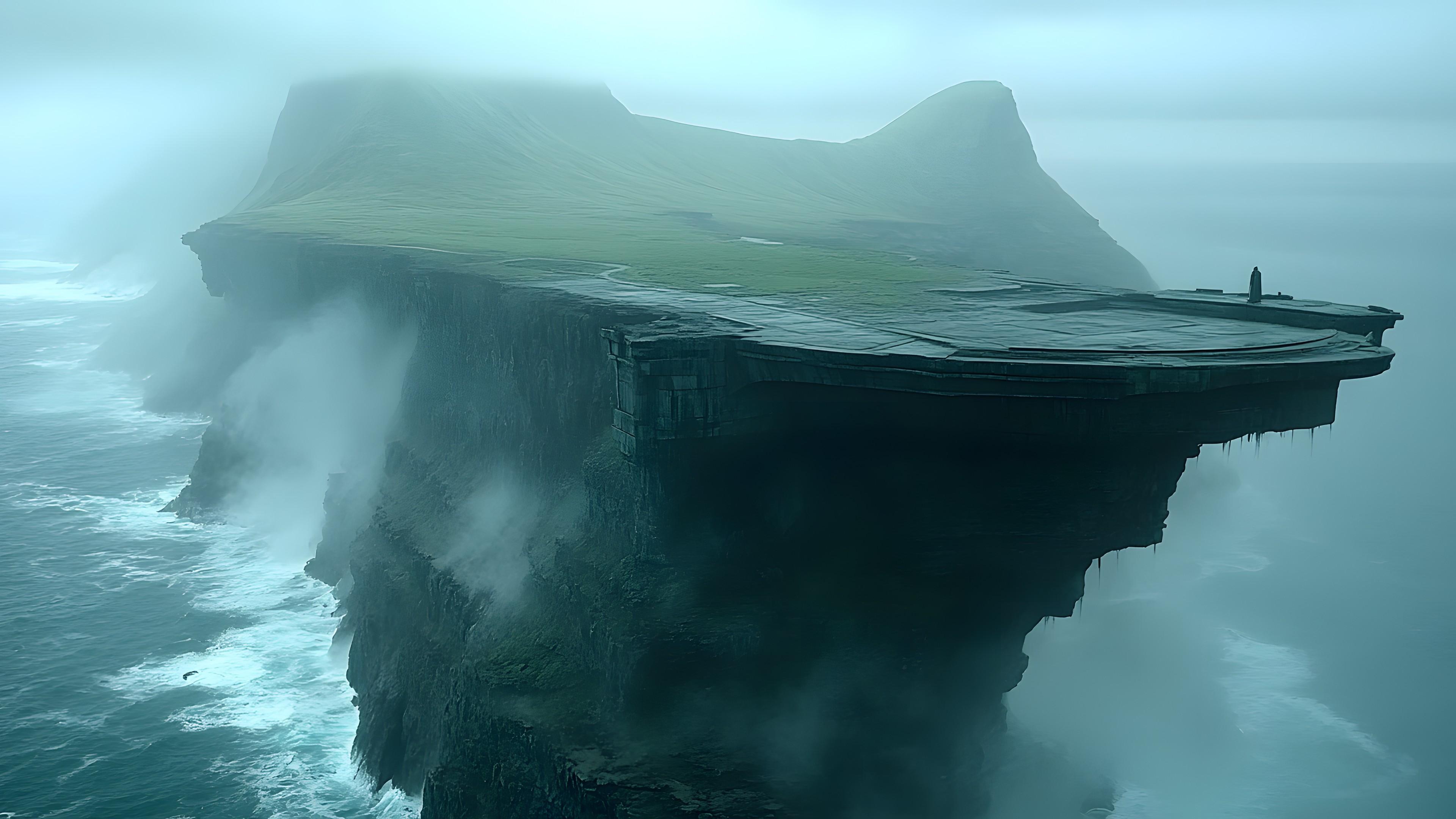Rock, Cloud, Terrain, Sea, Coastal and oceanic landforms, Ocean, Coast, Headland, Geological formation, atmospheric phenomenon, Cliff, Outcrop, Klippe, Promontory, geological phenomenon, Island, Sound, Cape, Mist, Bay