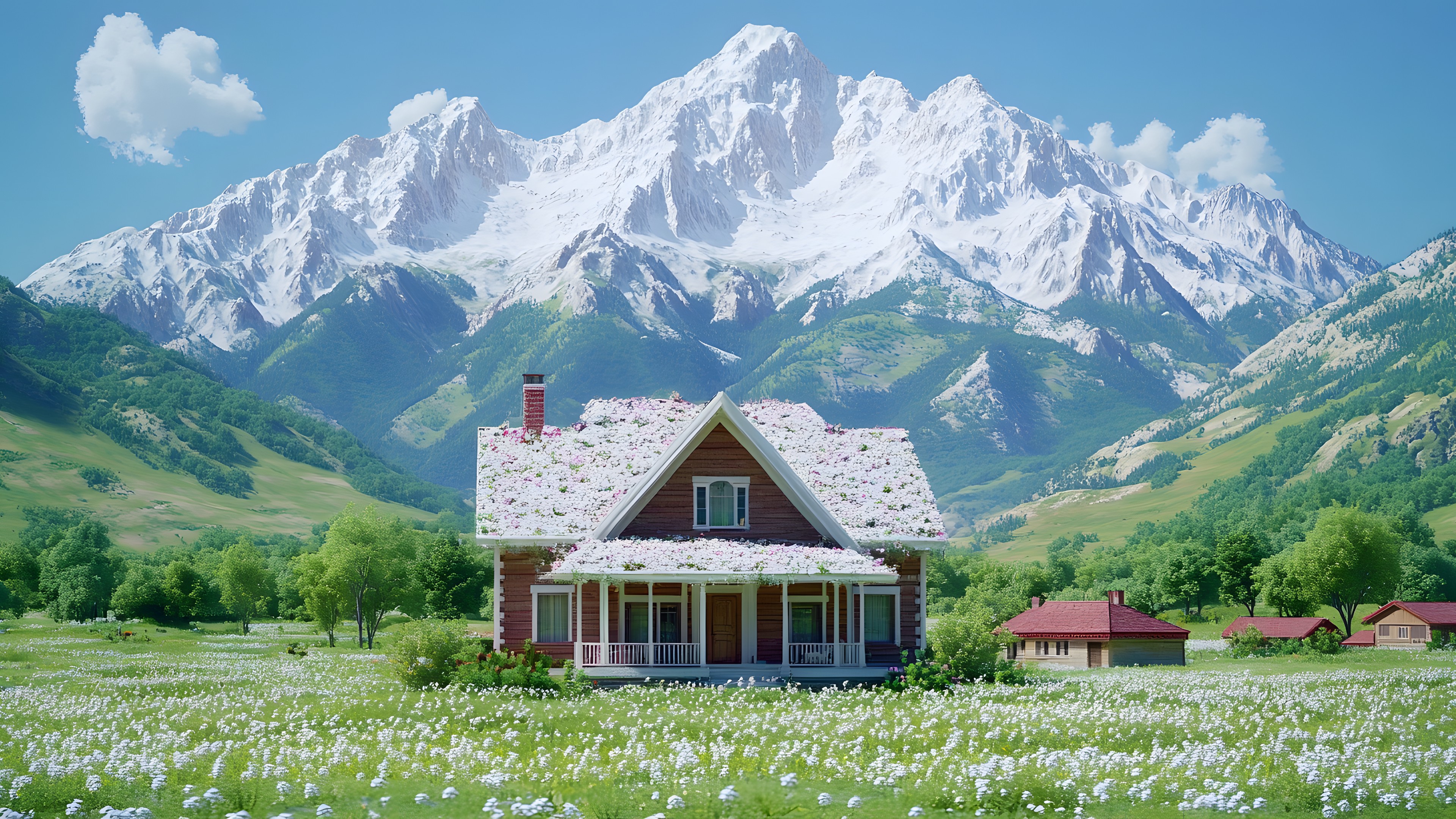 Mountainous landforms, Mountain, House, Grass, Nature, Natural landscape, Mountain range, Home, Hill, Highland, Landscape, Cottage, Valley, Hill station, Grassland, Rural area, Meadow, Alps, Farmhouse, Pasture