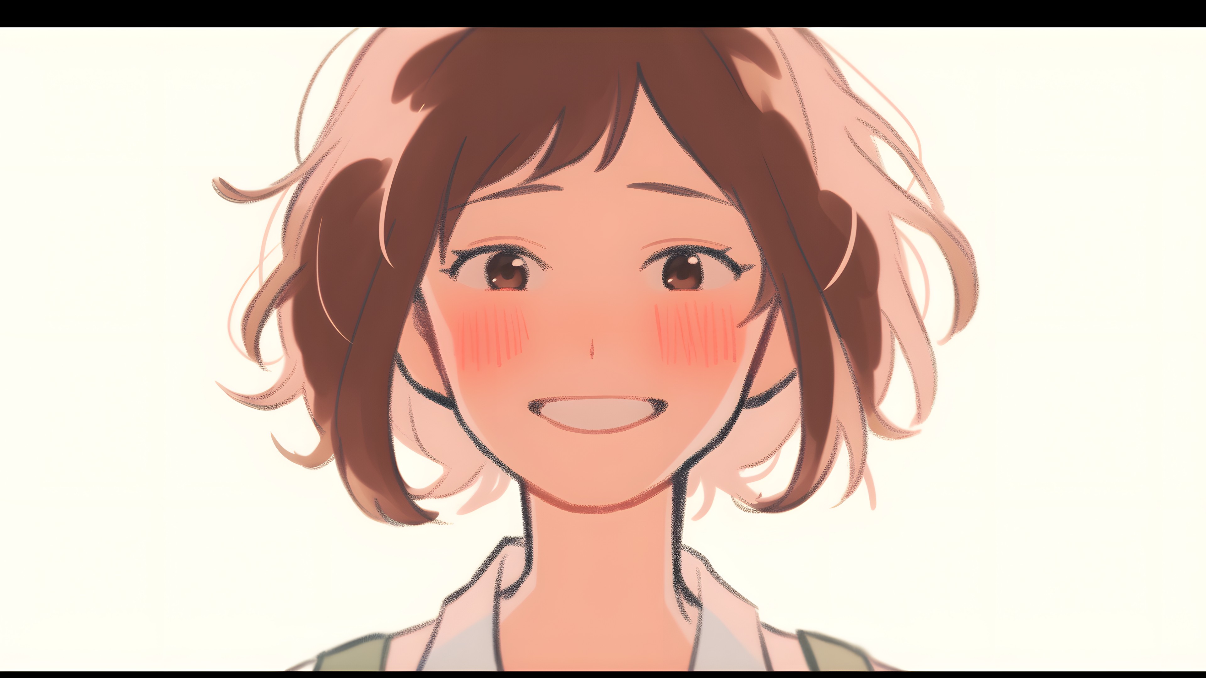 Facial expression, Happiness, Brown hair, Gesture, Animation, Animated cartoon, Anime, Throat, Pleased, CG artwork