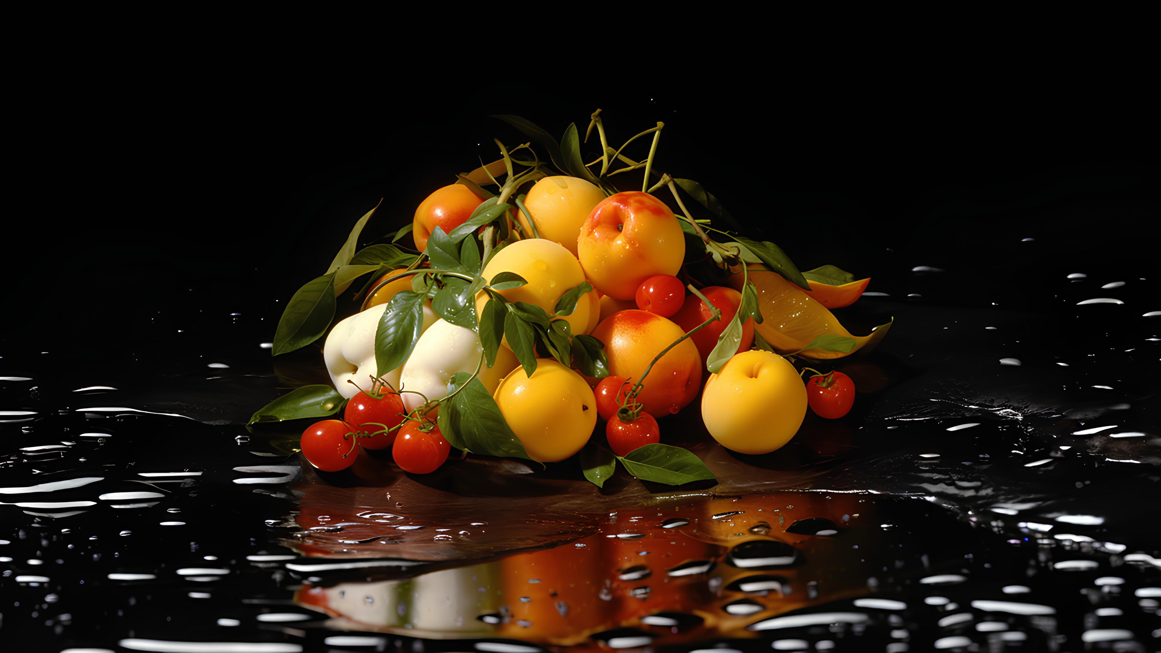 Food, Water, Liquid, Rangpur, Fluid, Natural foods, Citrus, Ingredient, Twig, Produce, Plant, Flowering plant, Fruit, Seedless fruit, Garnish, Flower Arranging, Macro photography, Still life photography, Lake, Still life