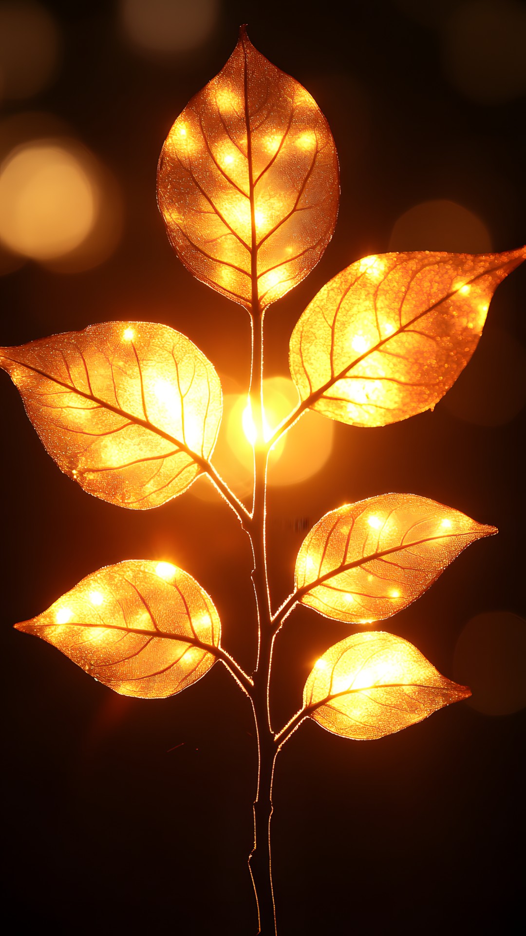 Light, Botany, Leaf, Amber, Branch, Orange, Lighting, Twig, Sunlight, Terrestrial plant, Deciduous, Wood, Tints and shades, Flowering plant, Darkness, Close-up, Macro photography, Petal, Symmetry, Plant