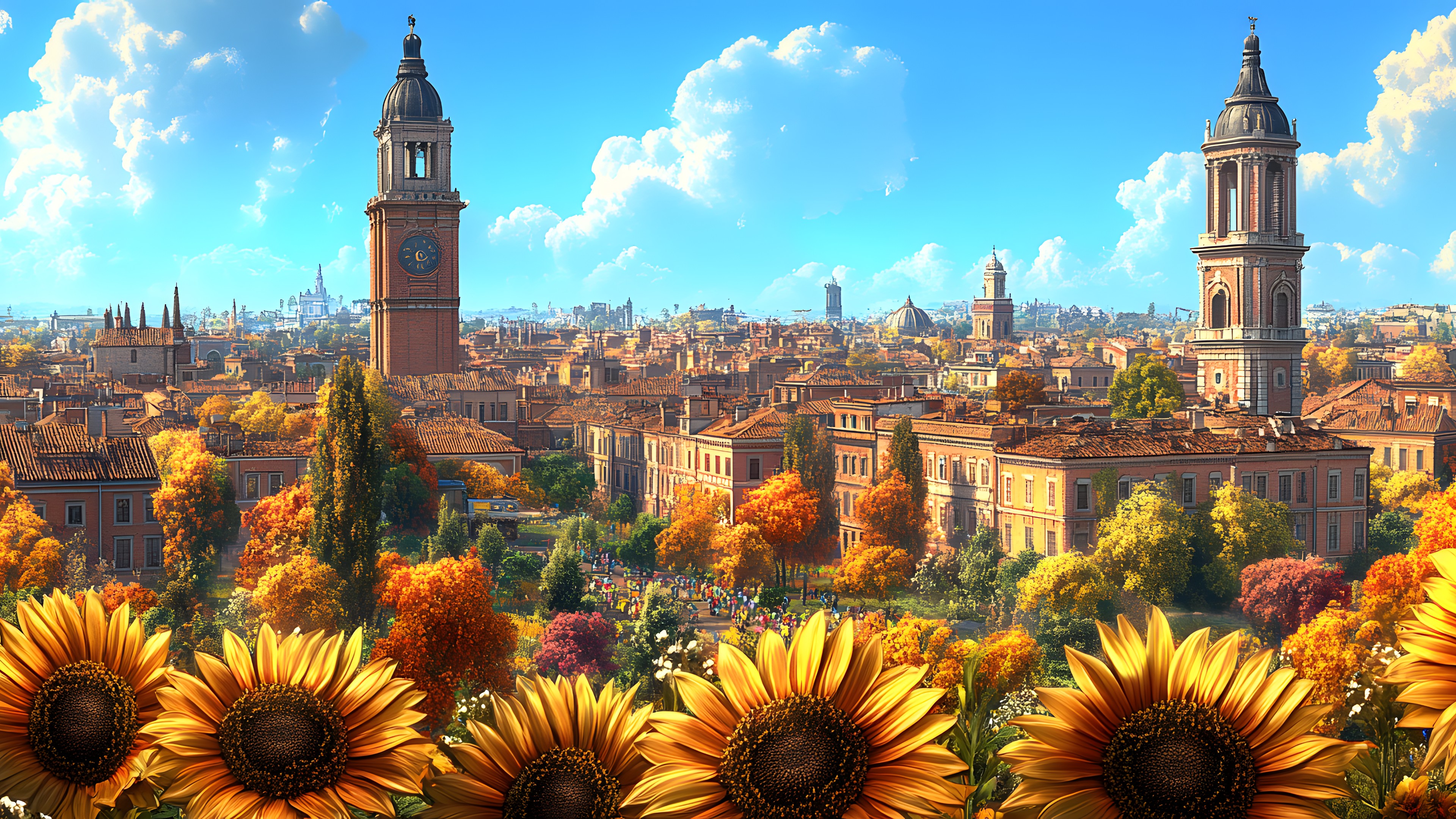 Garden, Cumulus, Cityscape, Botanical garden, Sunflowers, Stock photography