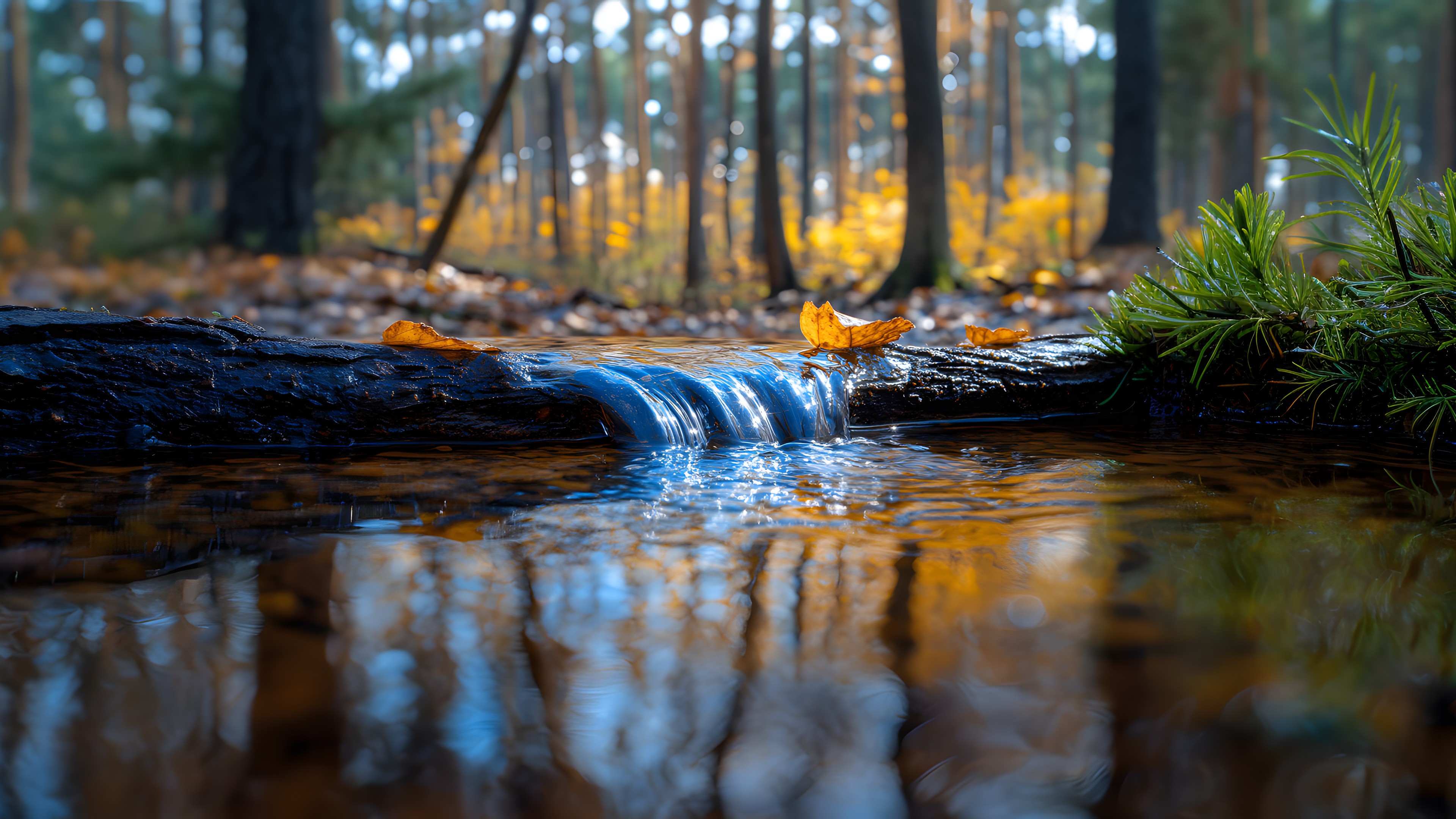 Water, Plant, Nature, Natural landscape, Wood, Tree, Fluvial landforms of streams, Sunlight, Vegetation, Watercourse, Trunk, Body of water, Grass, Twig, Biome, Bank, Landscape, Sky, Forest, Riparian zone