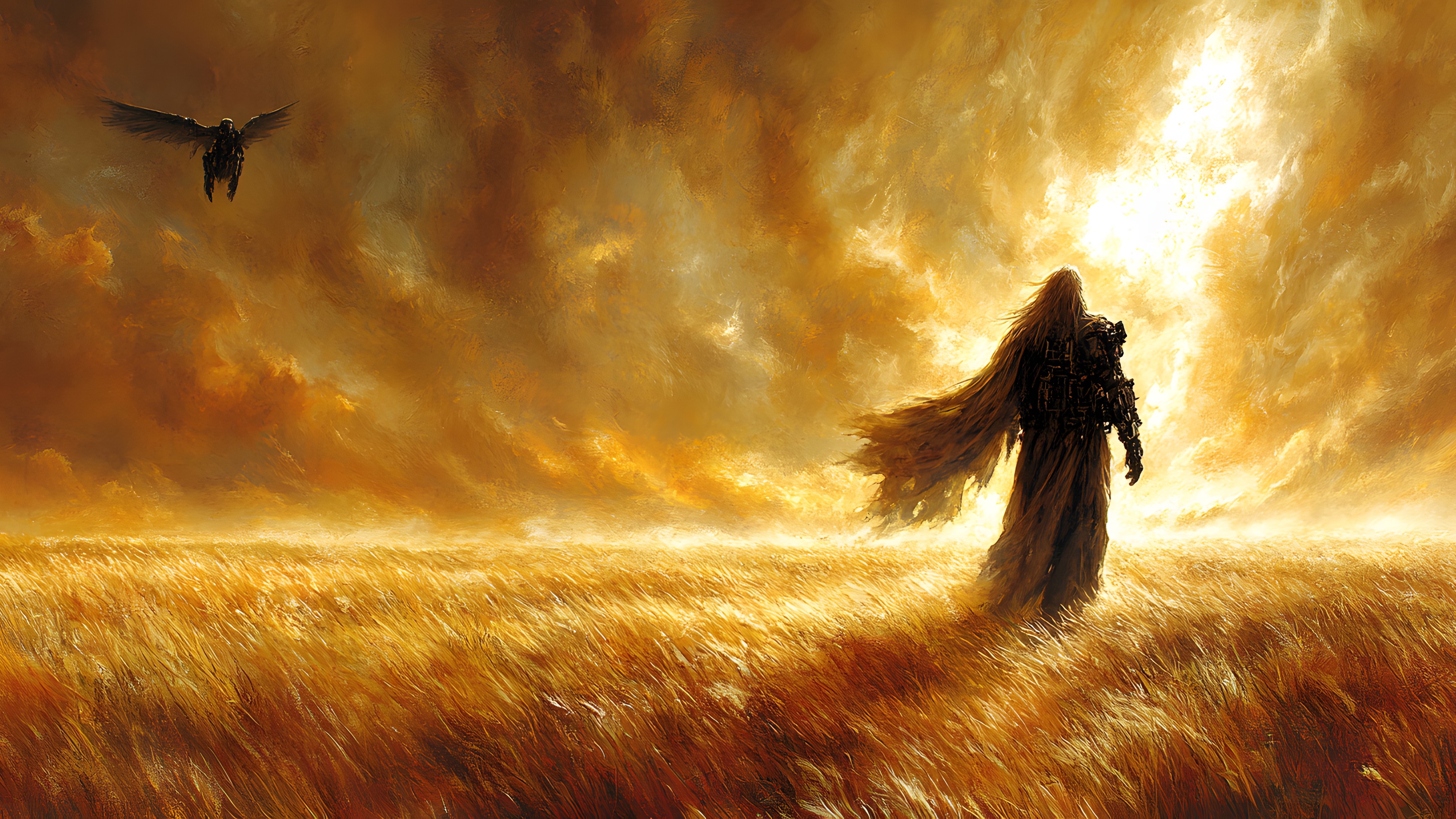 CG artwork, Fictional character, Meteorological phenomenon, Bird, Bird of prey, Mythology, Wind, Dawn, Accipitriformes, Sunrise, Red sky at morning, Heat