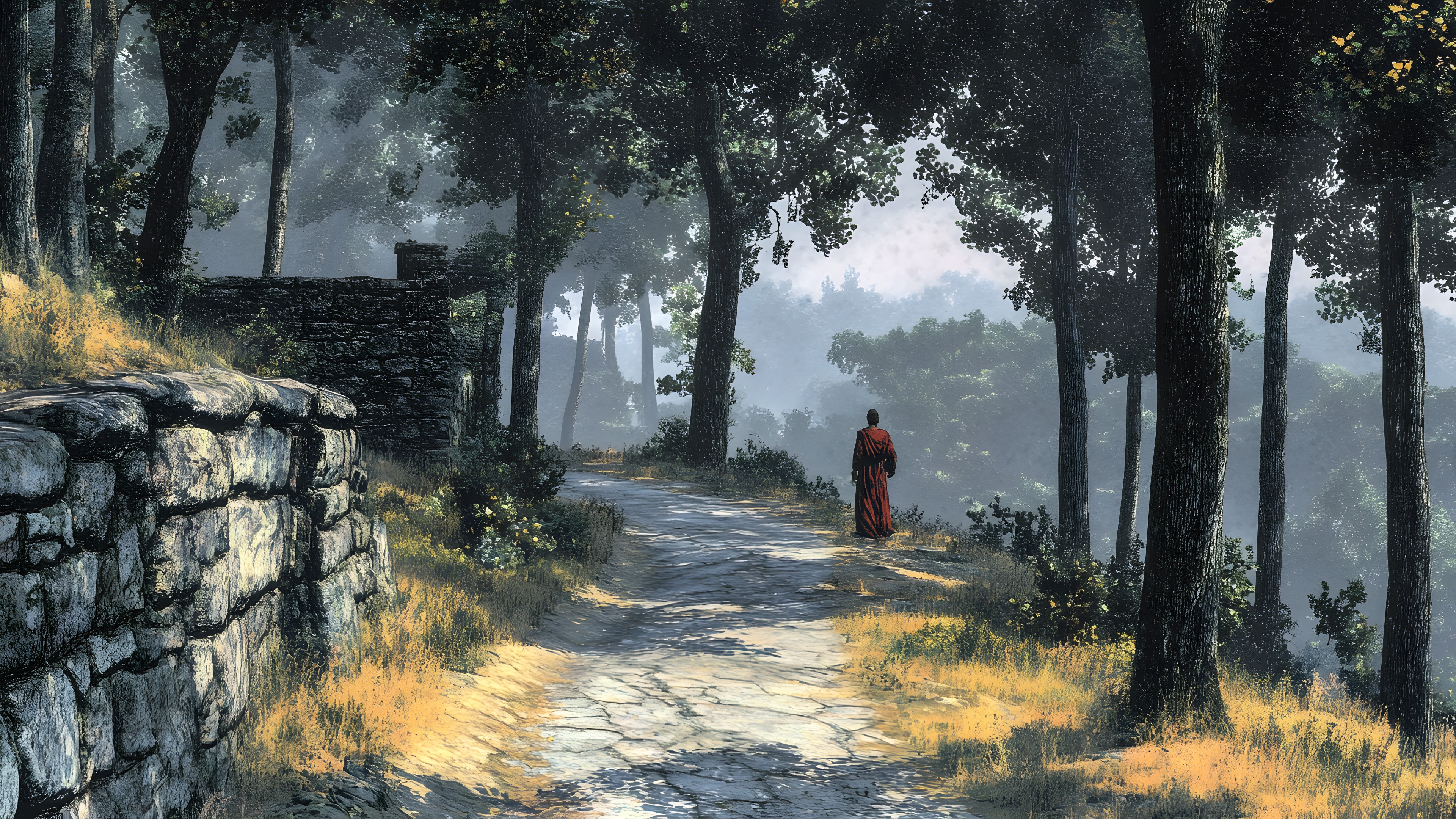 atmospheric phenomenon, Trail, Woodland, Walking, Old-growth forest, Mist, Walkway, Path, Haze