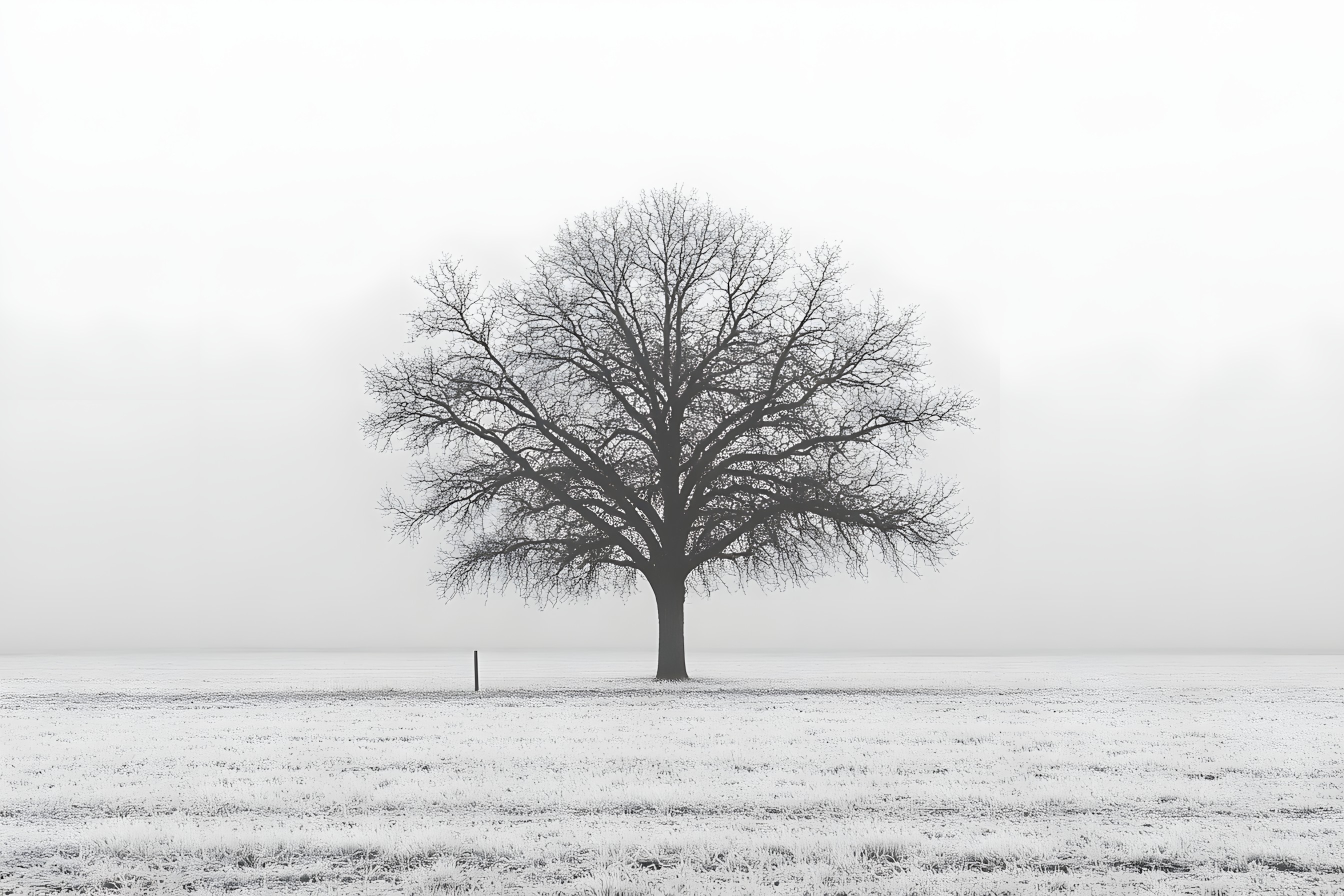 Photograph, Branch, Nature, atmospheric phenomenon, Monochrome photography, Twig, Winter, Trunk, Plain, Black and white, Monochrome, Woody plant, Fog, Savanna, Grey, Mist, Snow, Freezing, Wind, Haze