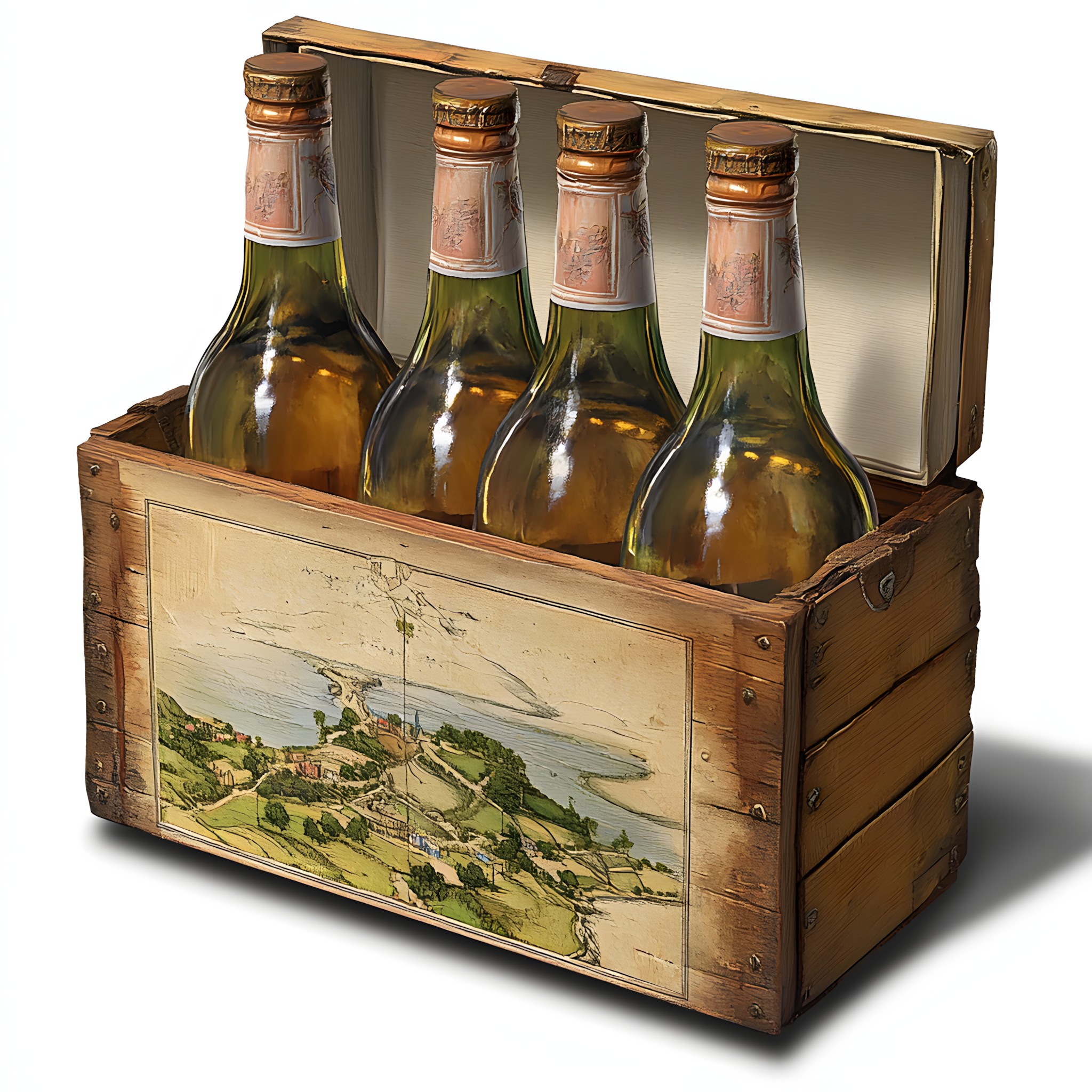 Bottle, Alcoholic drink, Glass bottle, Liquor, Alcohol, Wine, Wine bottle, Champagne, Beer bottle, Label, Crate, Dessert wine, Box, Beer