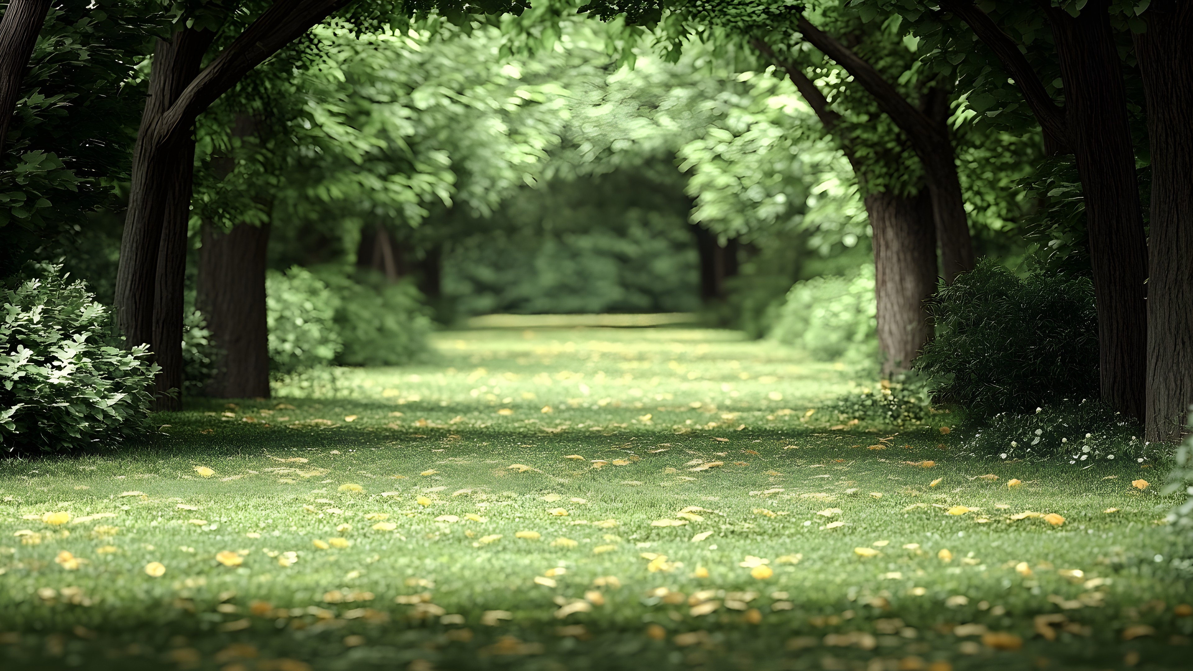 Green, Leaf, Nature, Vegetation, Natural landscape, Forest, Trunk, Sunlight, Garden, Woodland, Woody plant, Shade, Trail, Landscaping, Jungle, Old-growth forest, Grove, Plantation, Walkway, Shadow