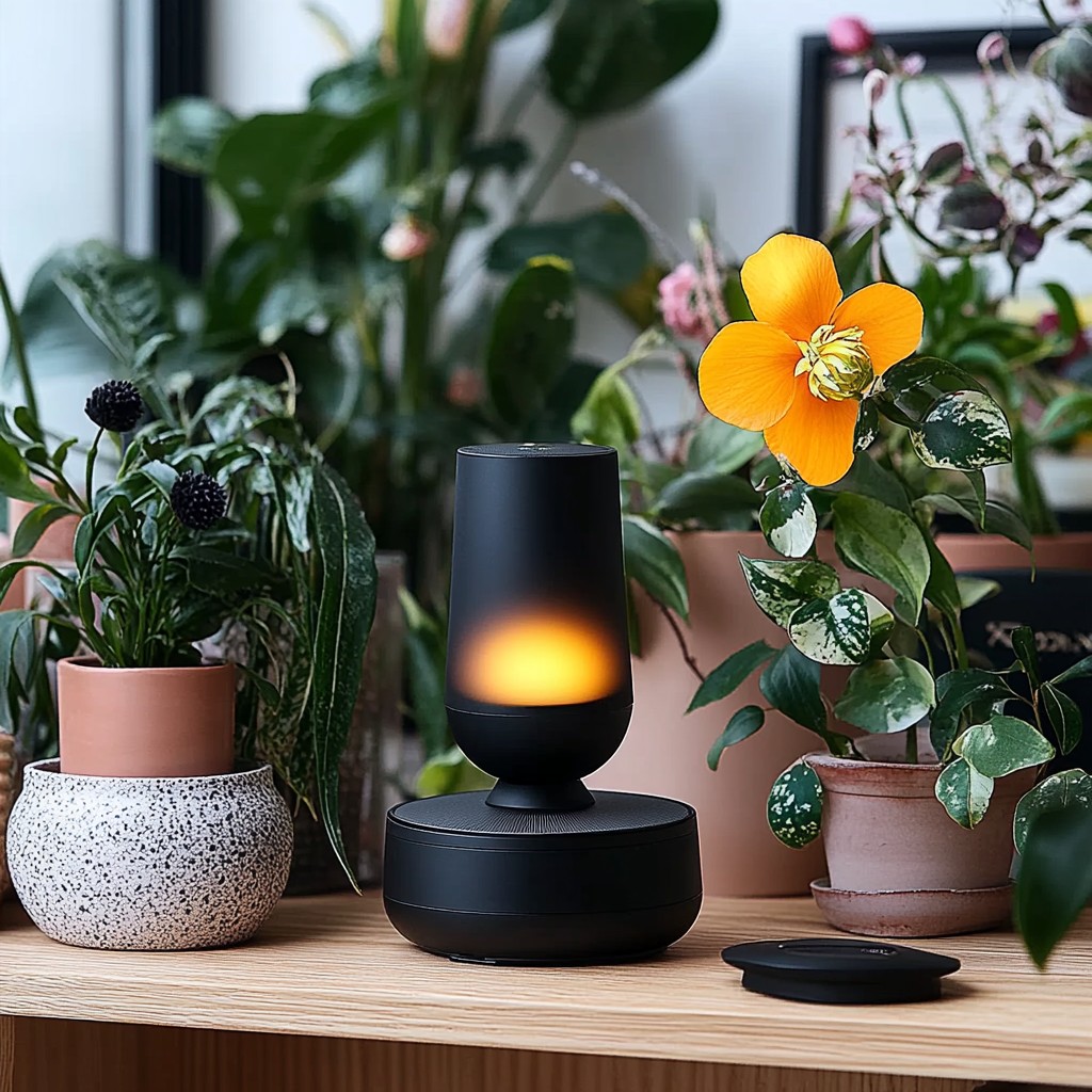 Loudspeaker, Still life photography, Houseplant, Still life, Flowerpot, Lamp, Cylinder